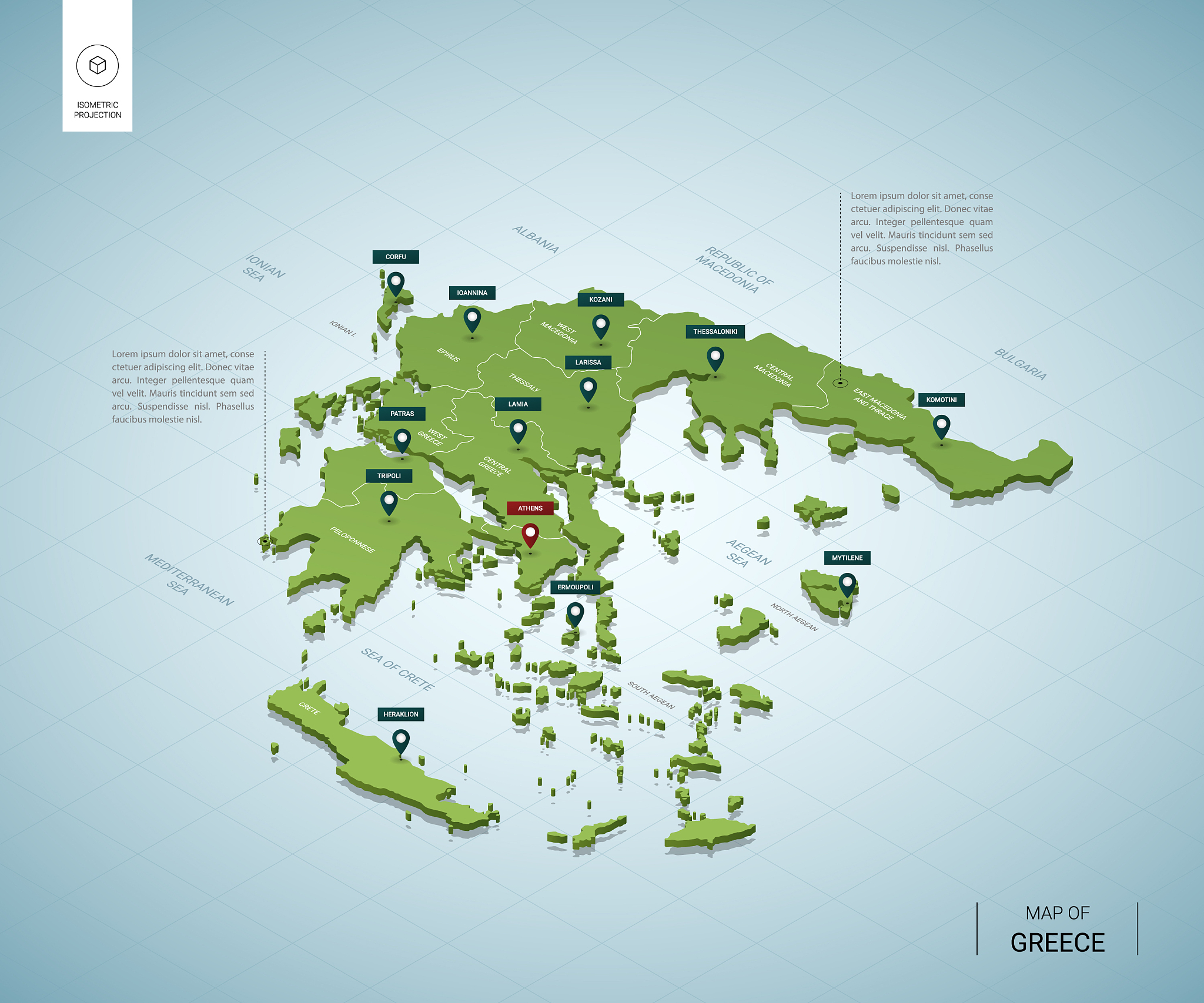 stylized map greece isometric 3d green map