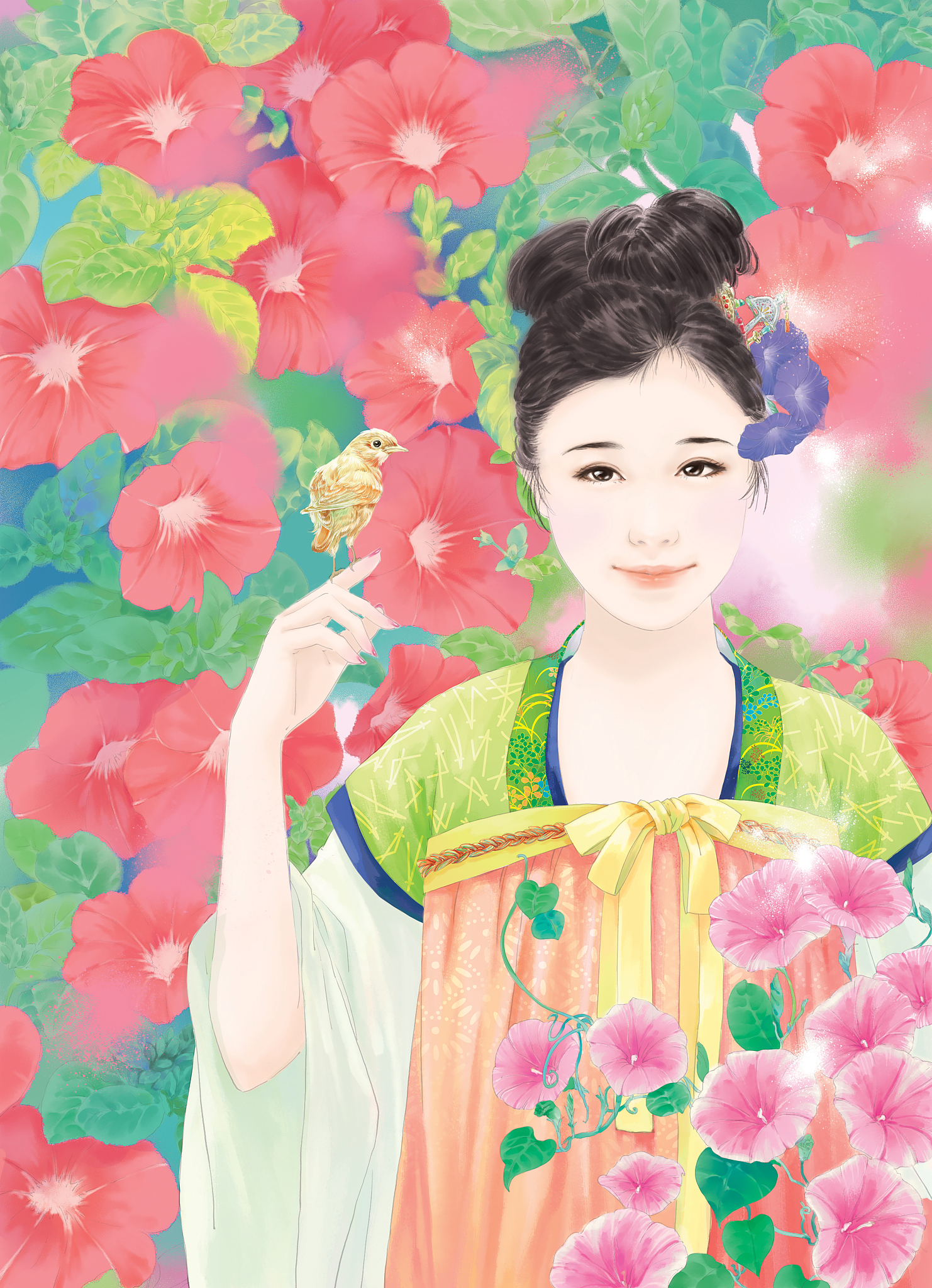 一位中国古代美女站在一座亭子旁含情脉脉飘逸的发髻身着华丽的丝绸 旗袍背景是江南水乡的小桥流水 风格为唐代的古典绘画风采用柔和光线渲染高质量的线条和质感8K分辨率色彩丰富光影恰到好处特写镜头精美光泽超级精细--ar169。根据上面的文案改写3个不同背景不同女性风格不同时代的画面