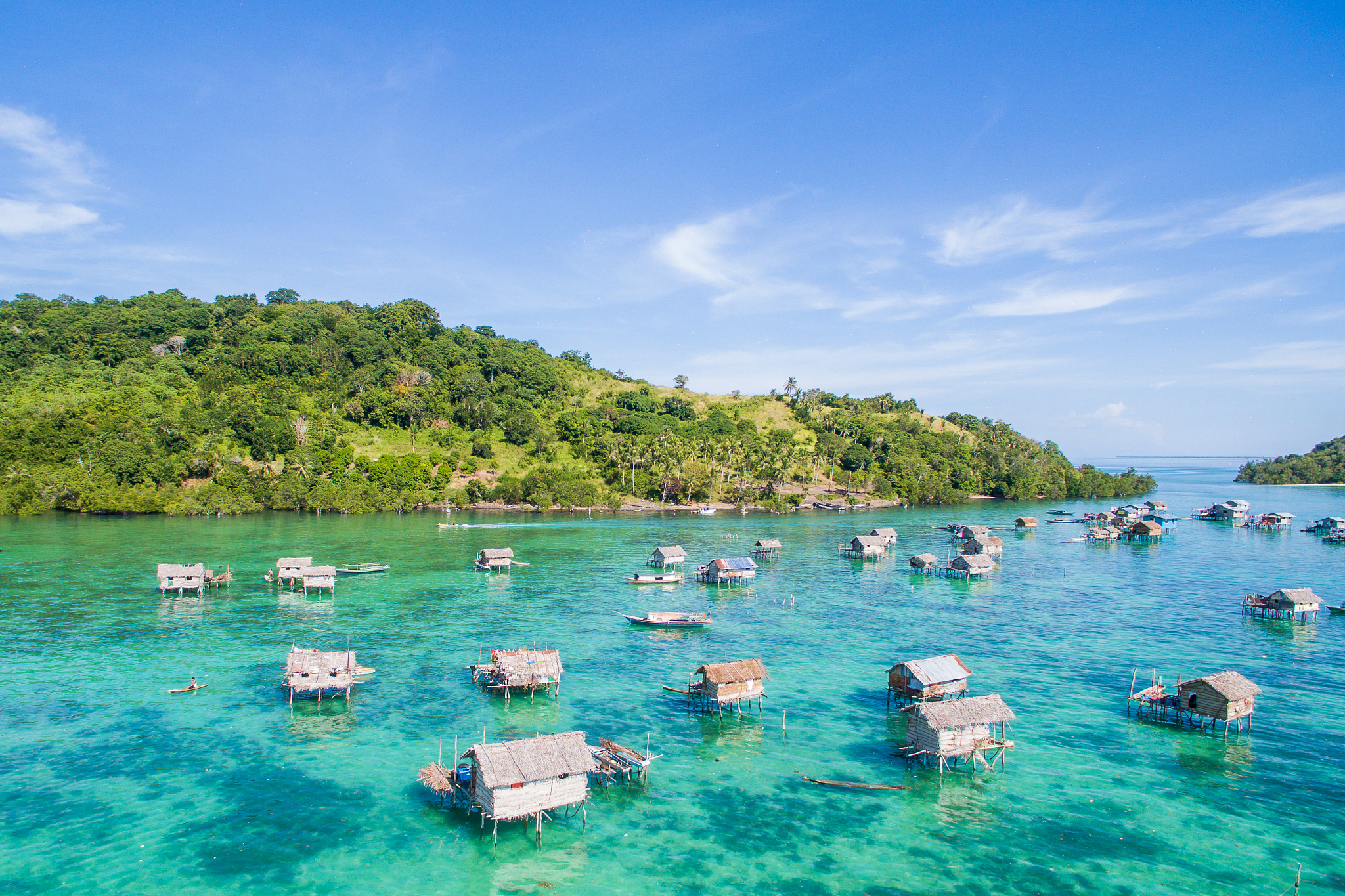 beautiful aerial view borneo sea gypsy water village