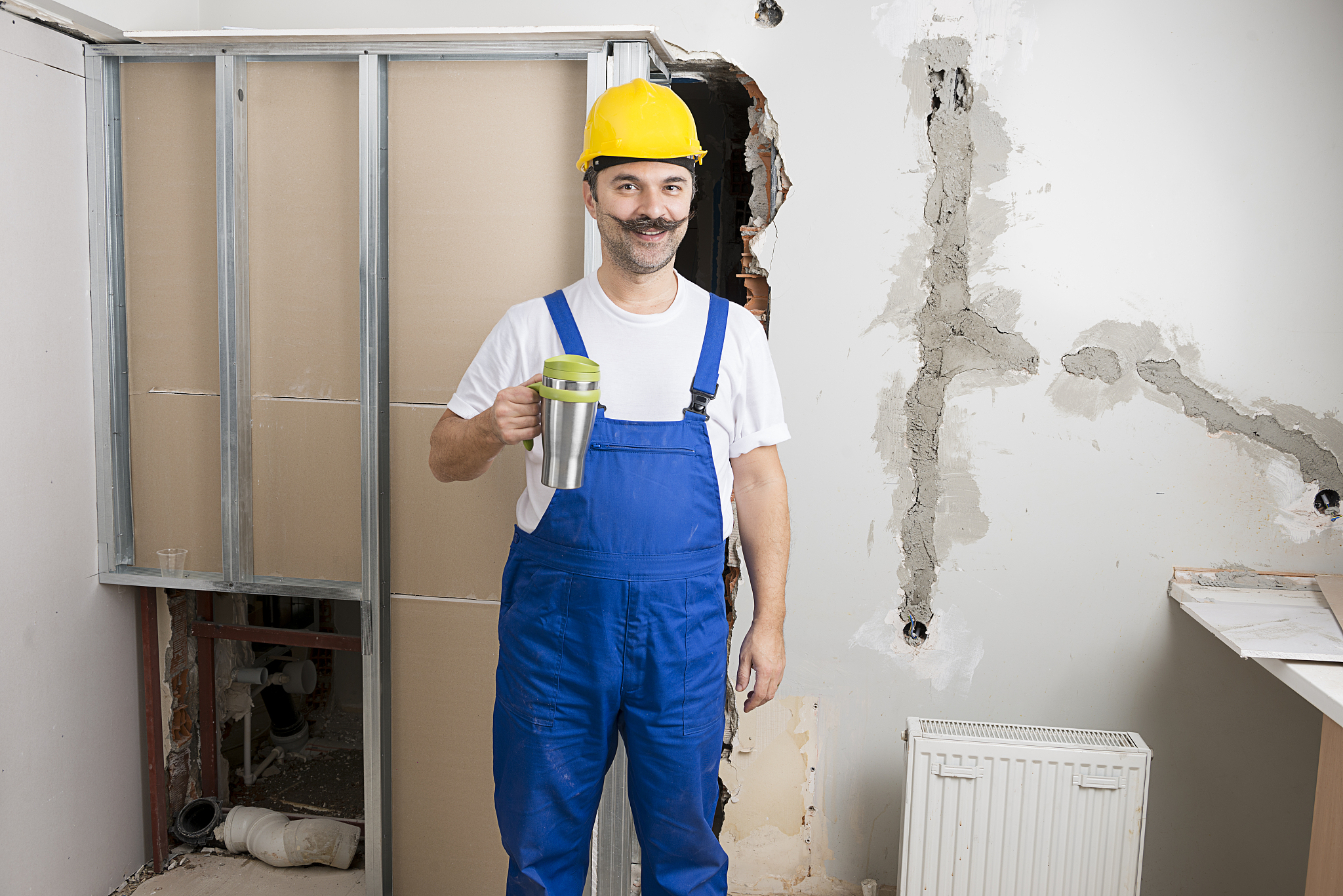 construction worker enjoying coffee