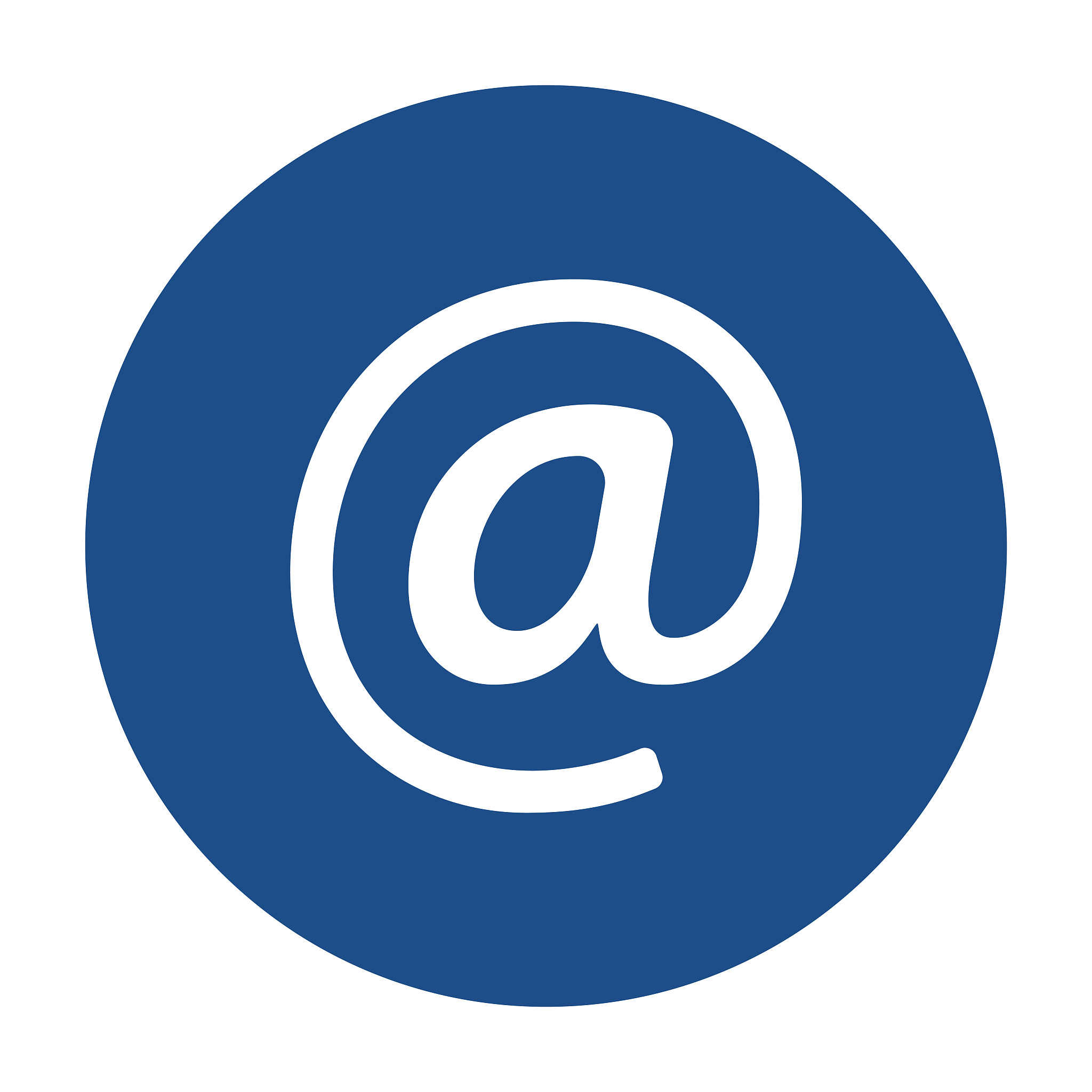 blue round email icon, button on a white background