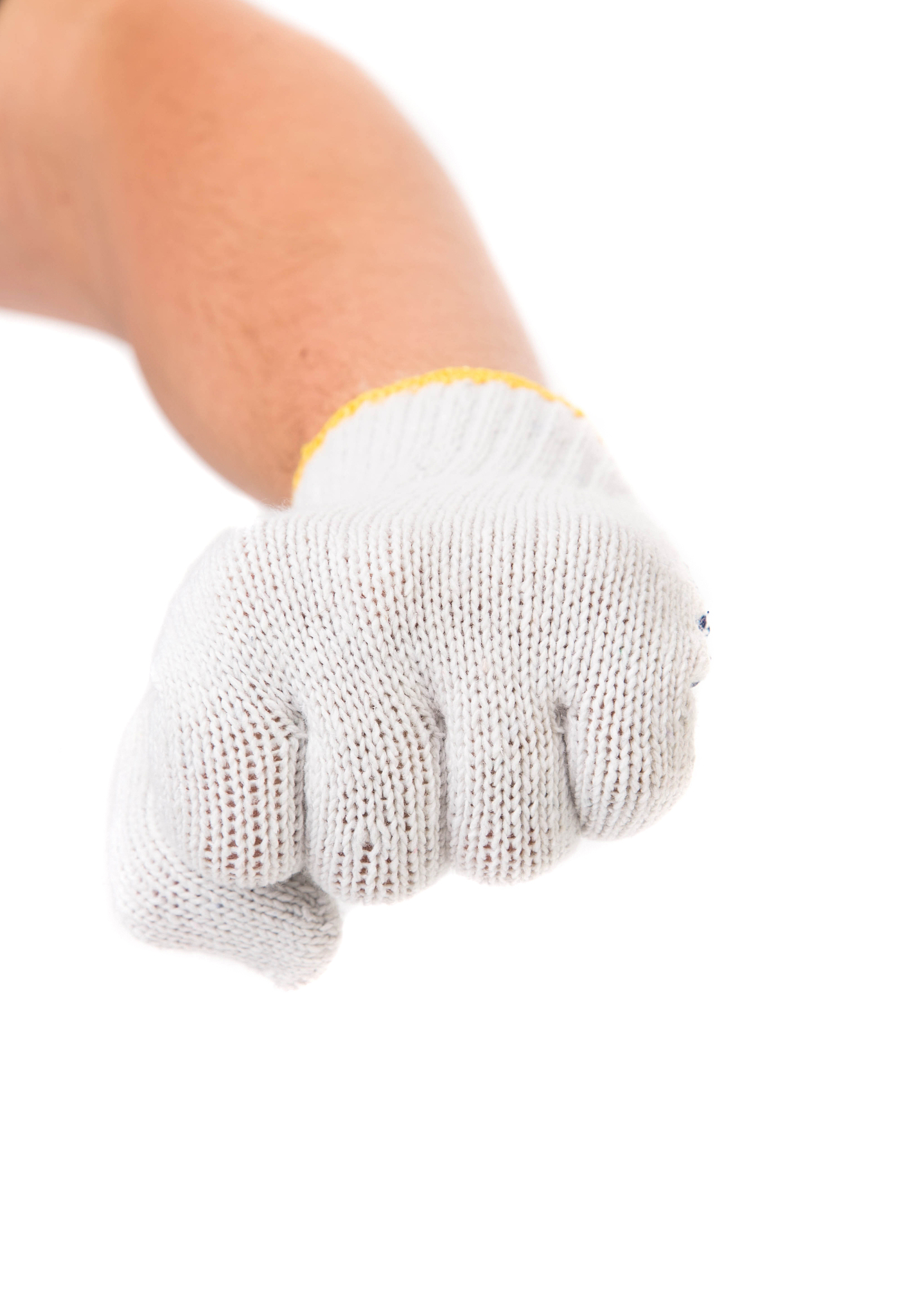 strong male worker hand glove clenching fist.
