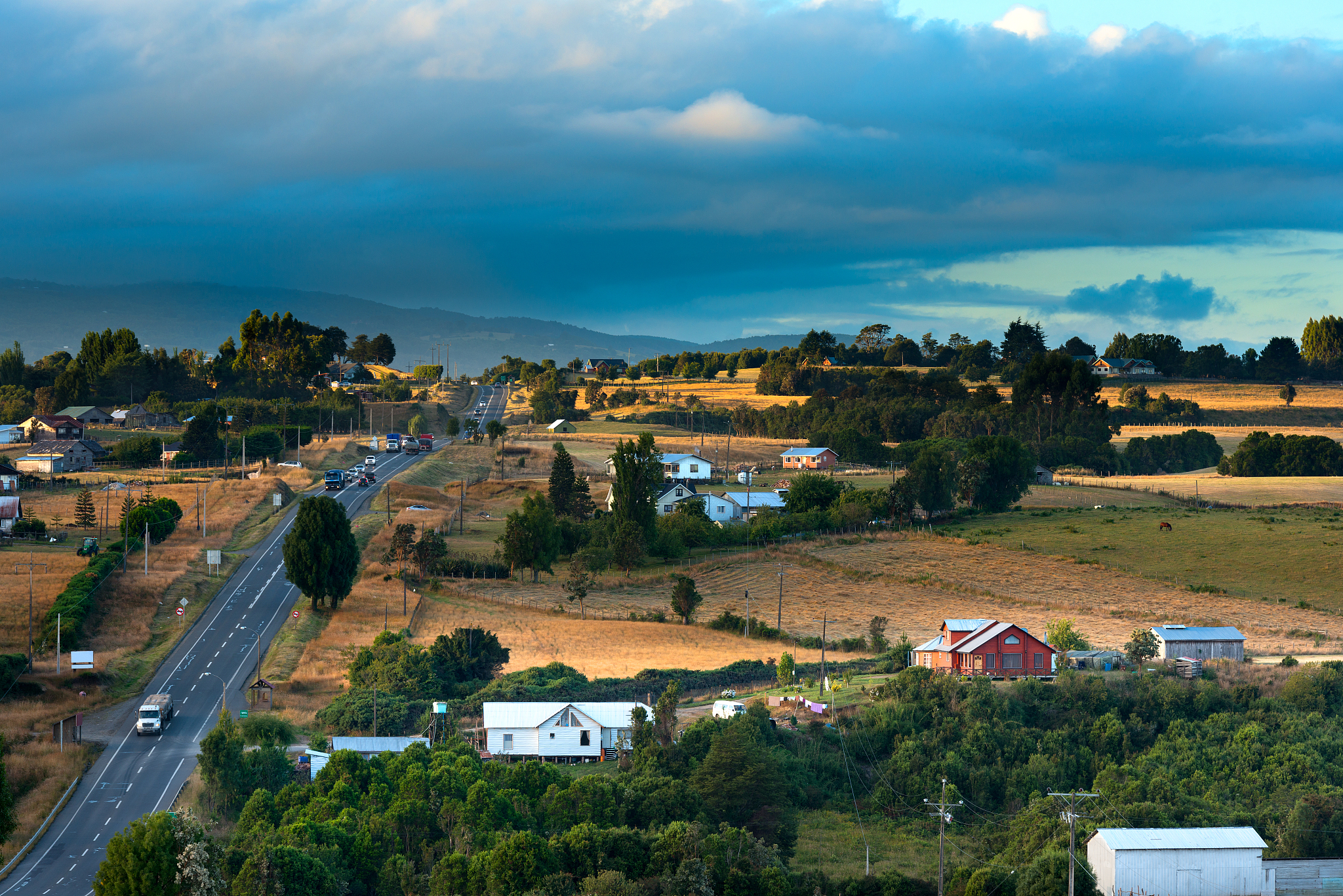 overview of meadows around chonchi, chiloe island