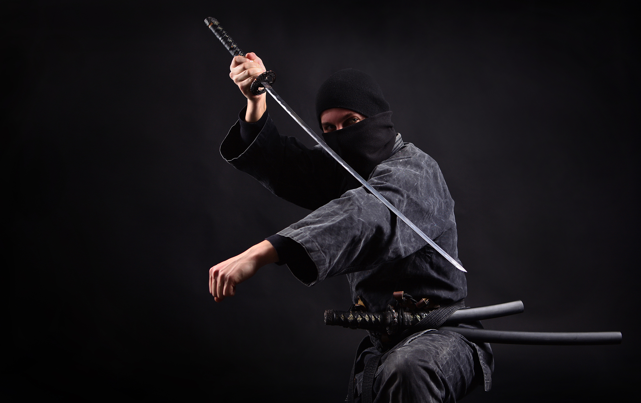 ninja samurai with katana in attack pose