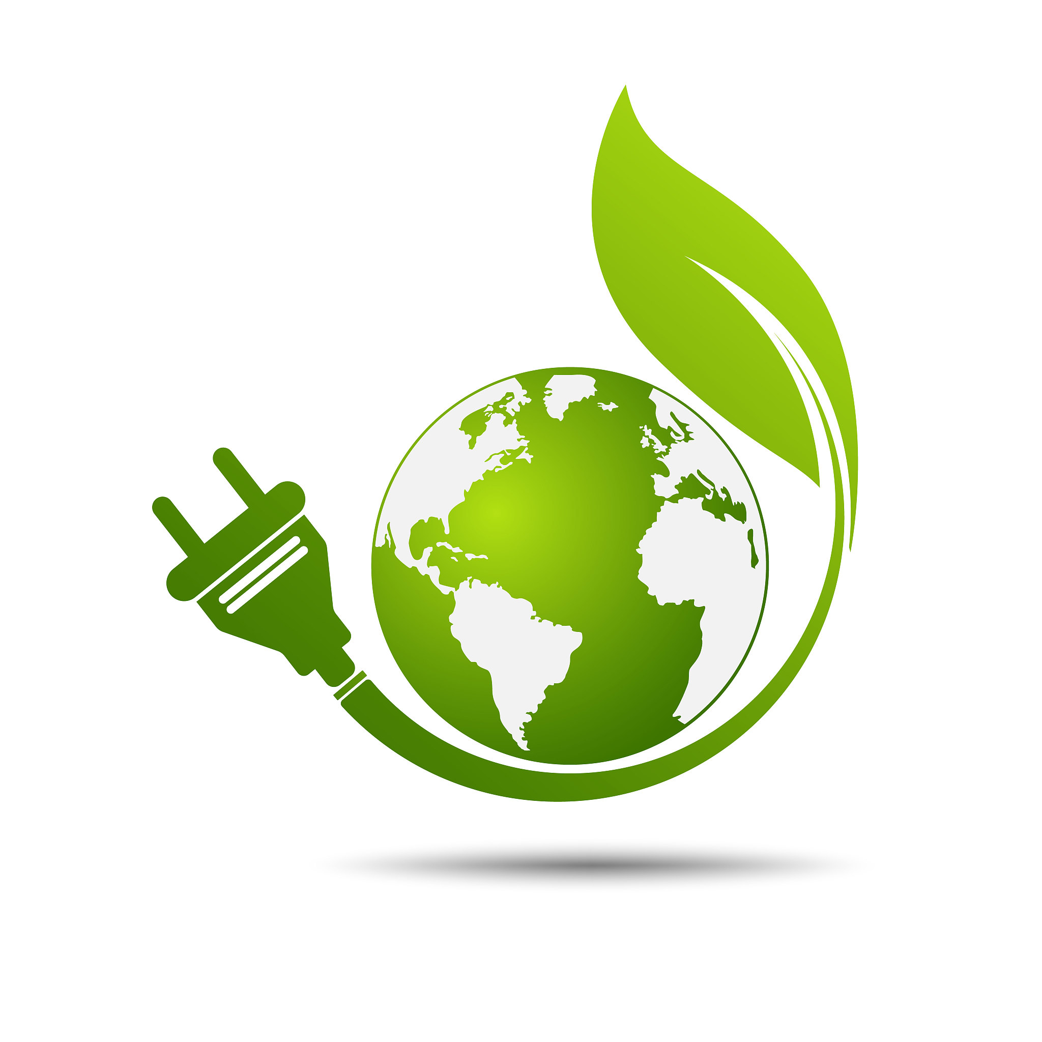green eco power plug design with green earth, vector illustratio
