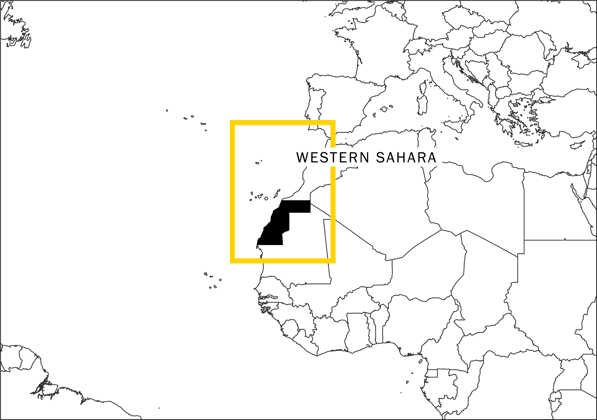 western sahara map yellow frame geography nation