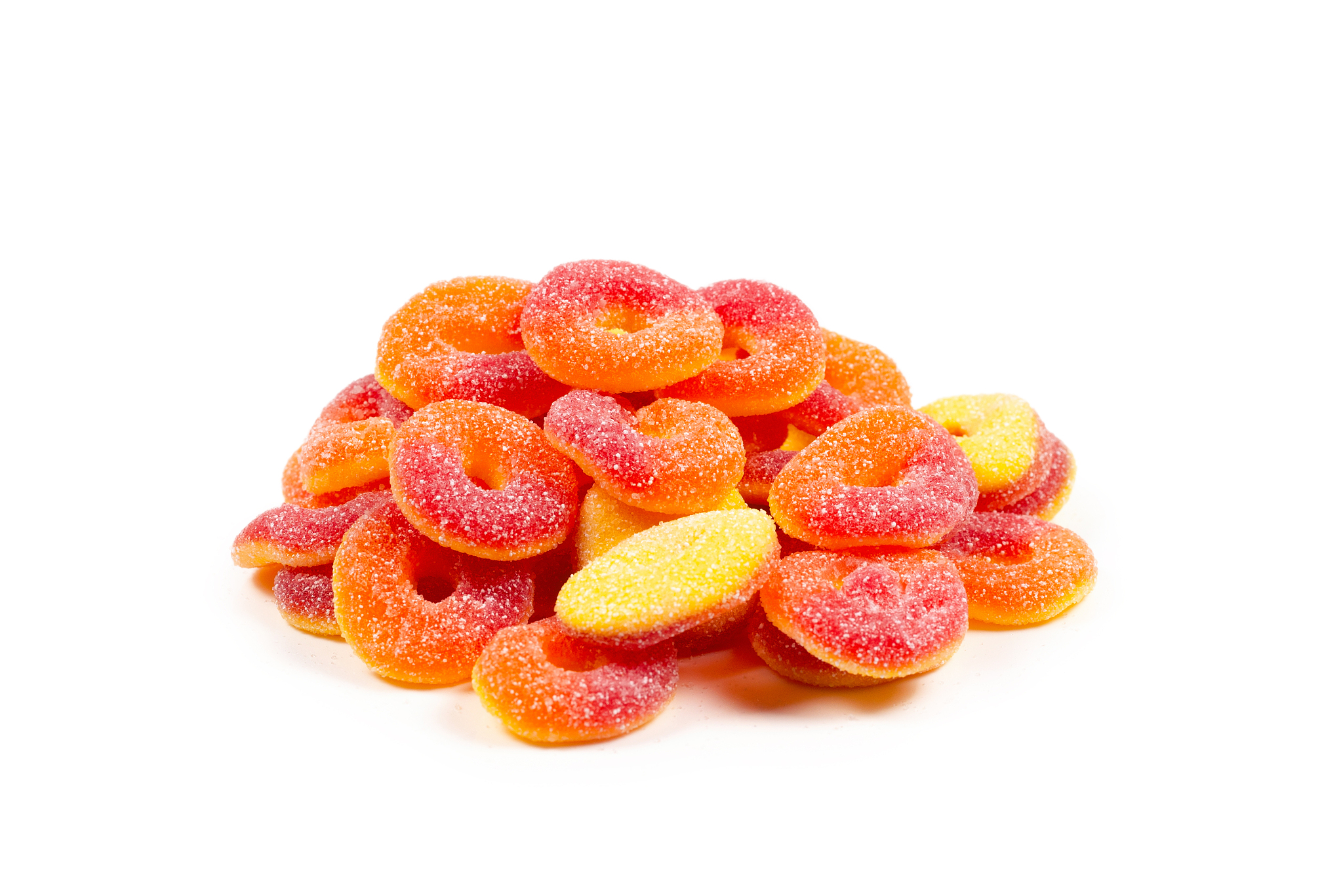 jelly rings isolated on white background. orange rings.