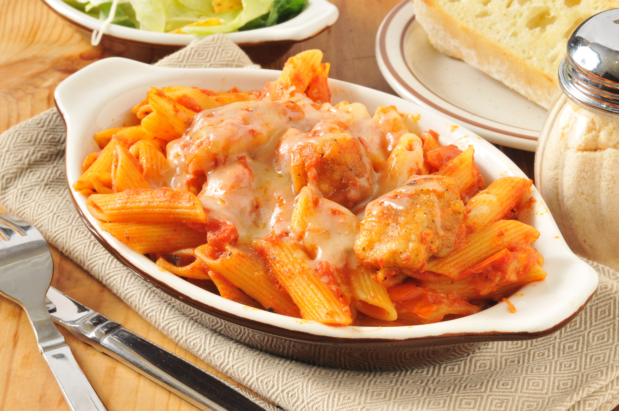 chicken parmigiana and penne