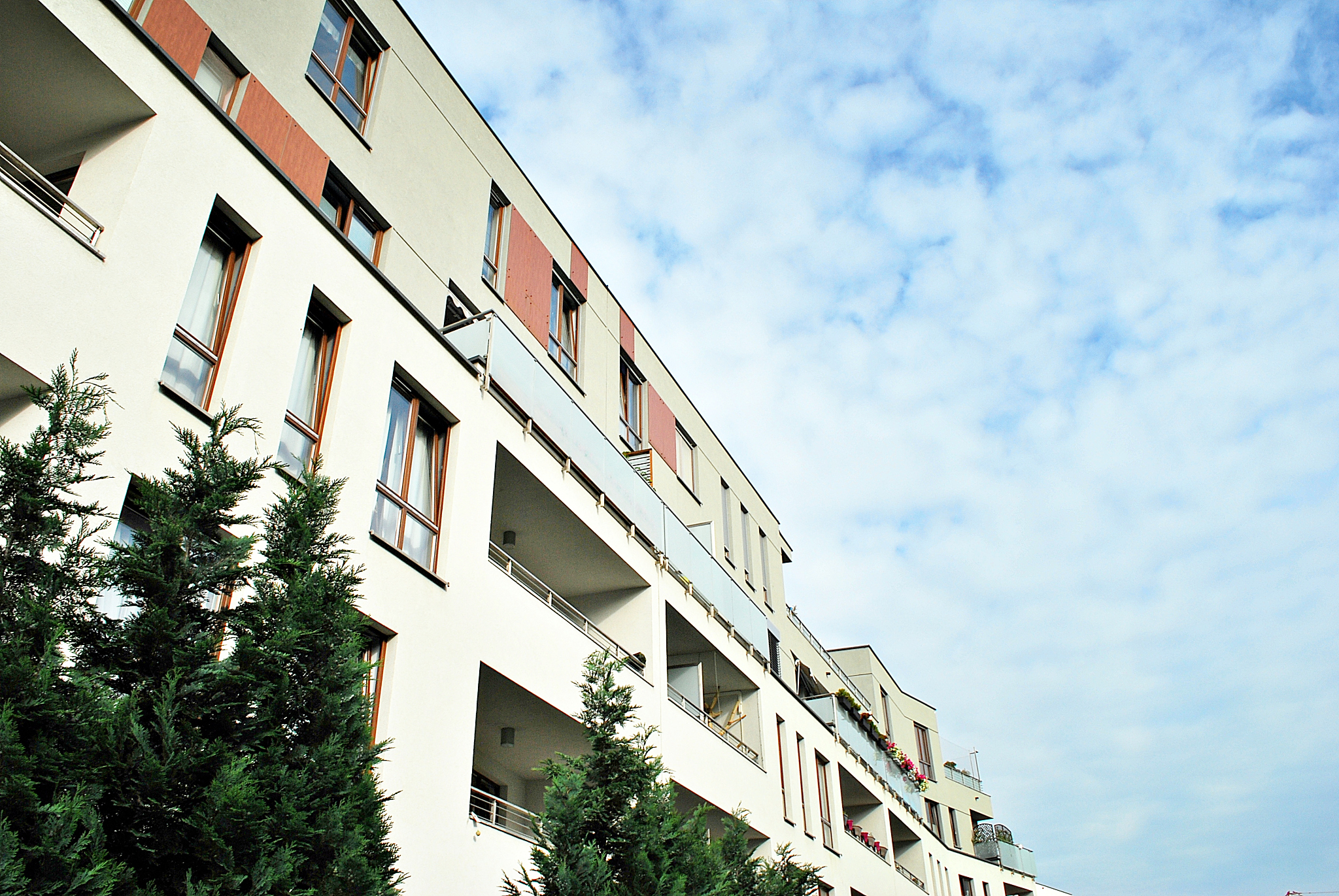 modern, luxury apartment building.
