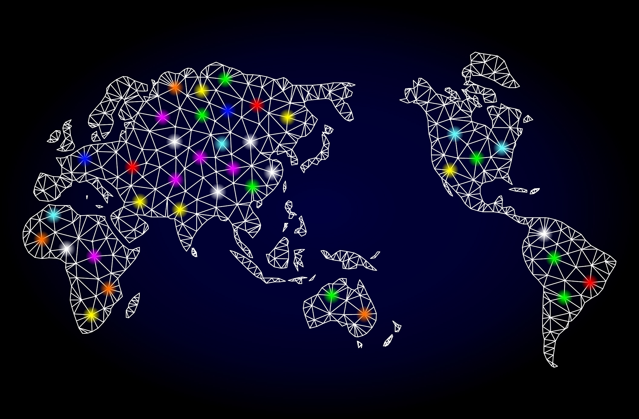 wire frame mesh map of earth with glare