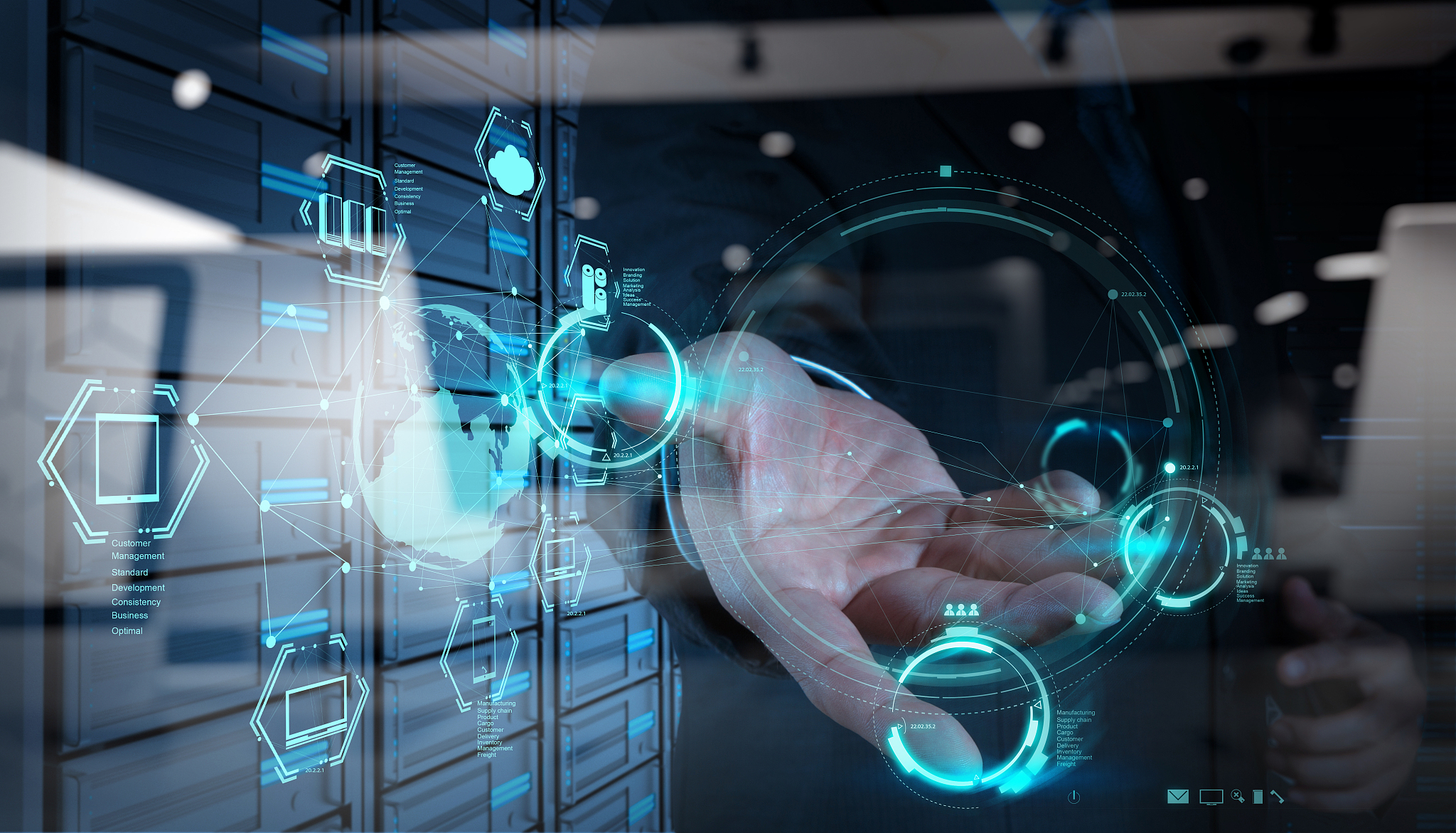 businessman working with a cloud computing diagram