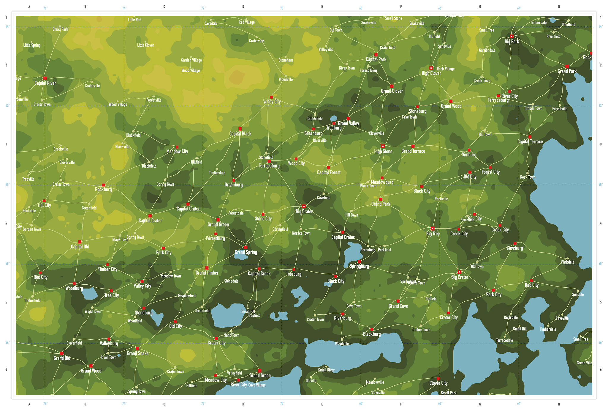 fictional topographic map natural color