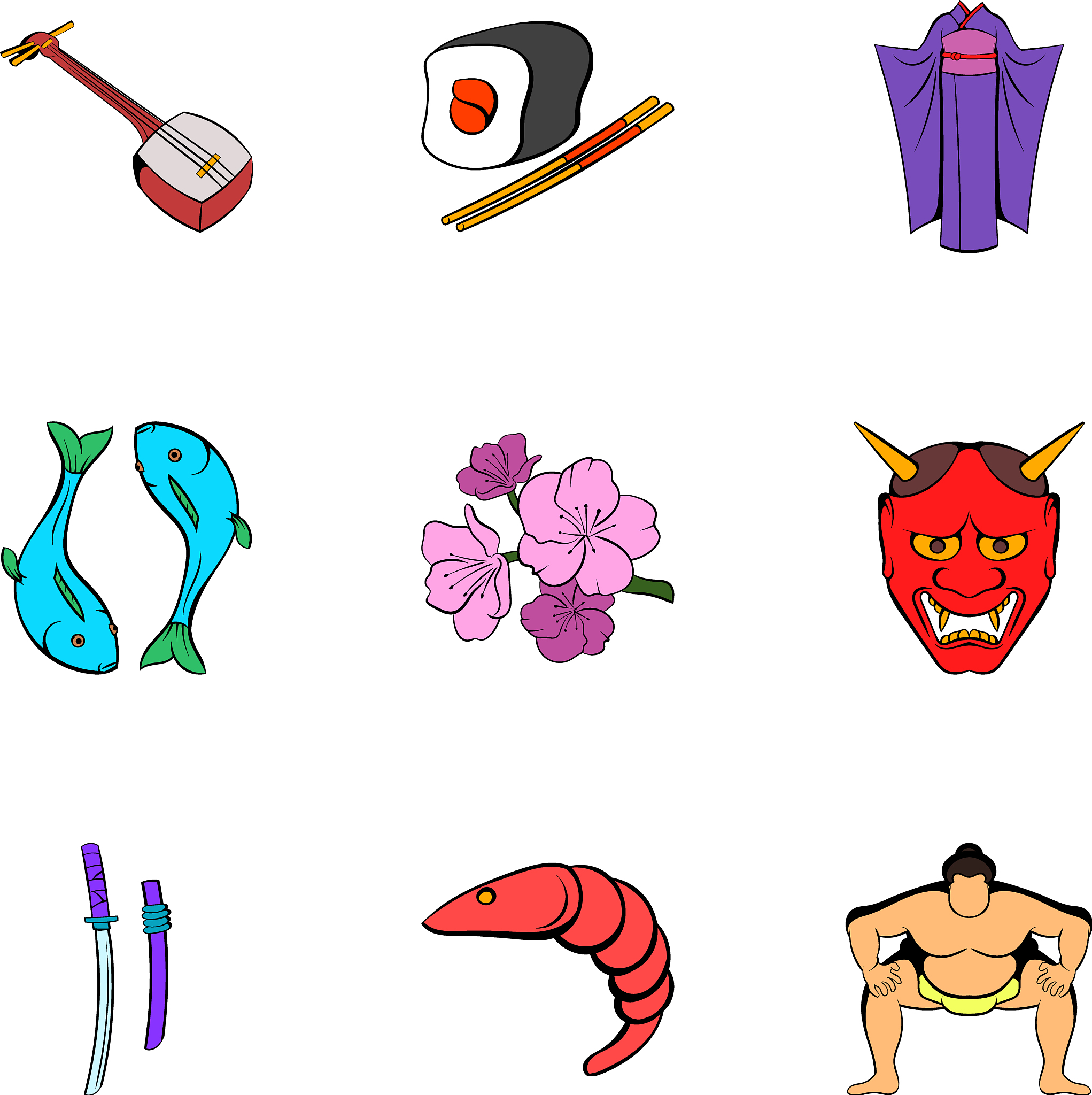 chinese culture icons set cartoon style