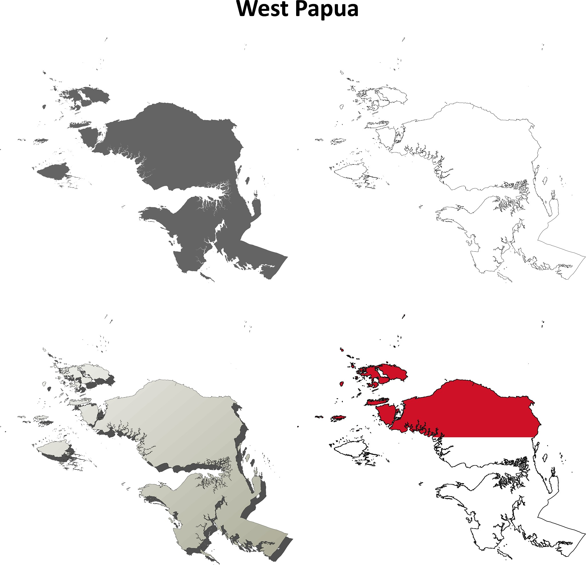 west papua blank outline map set