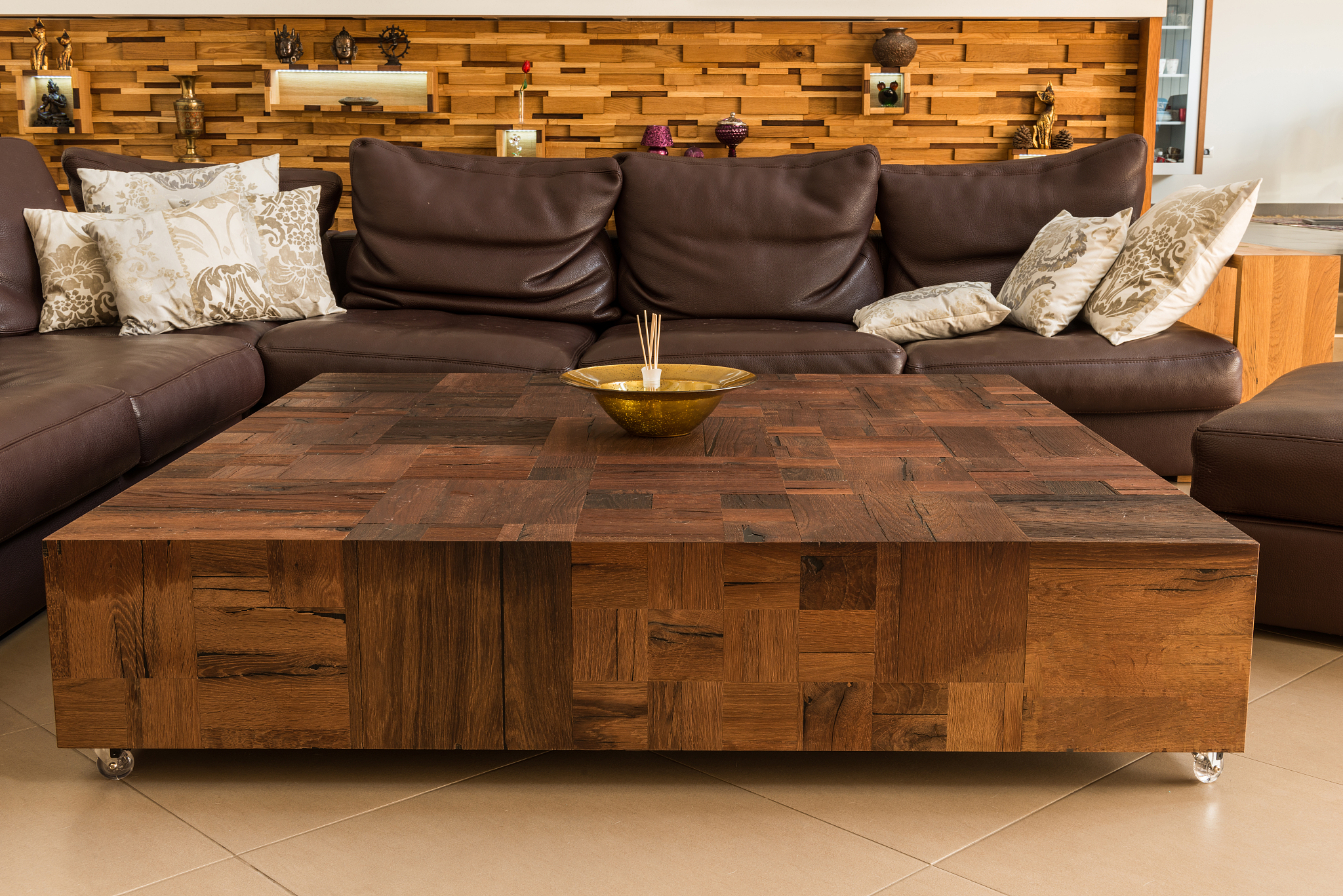 cubist luxury wooden table and leather sofa is back