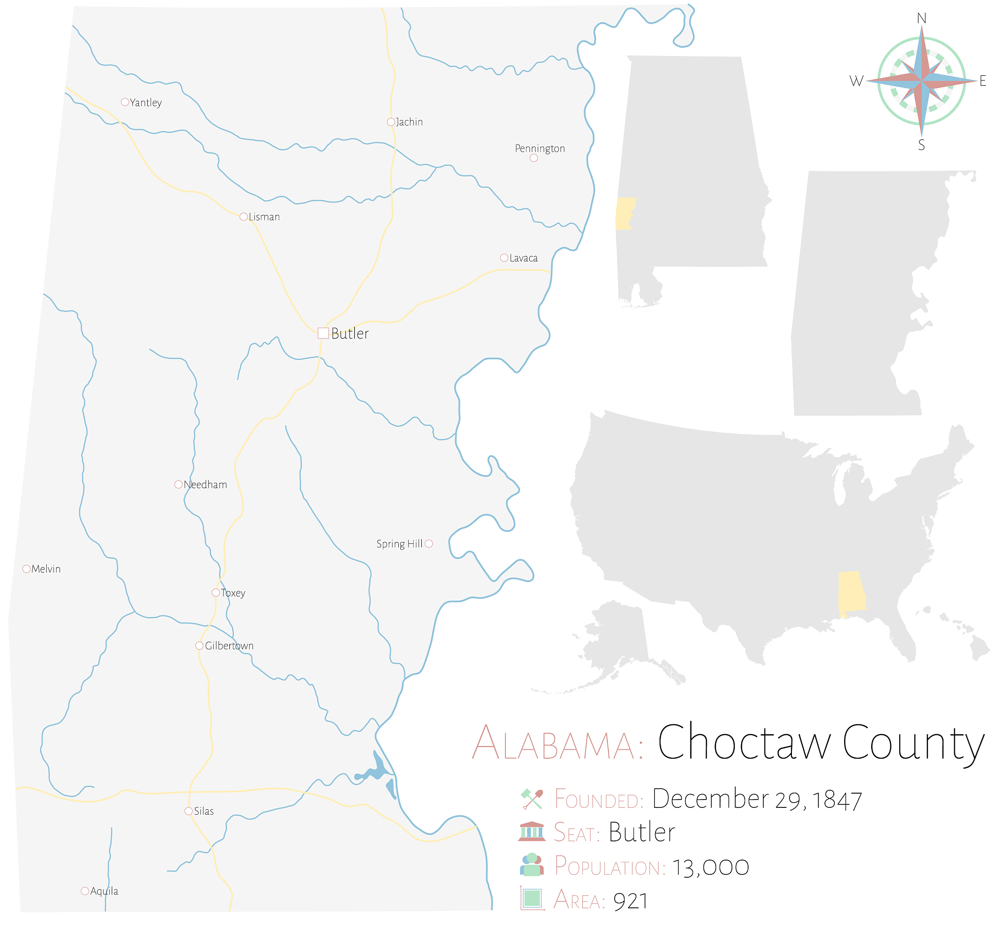 map choctaw county in alabama