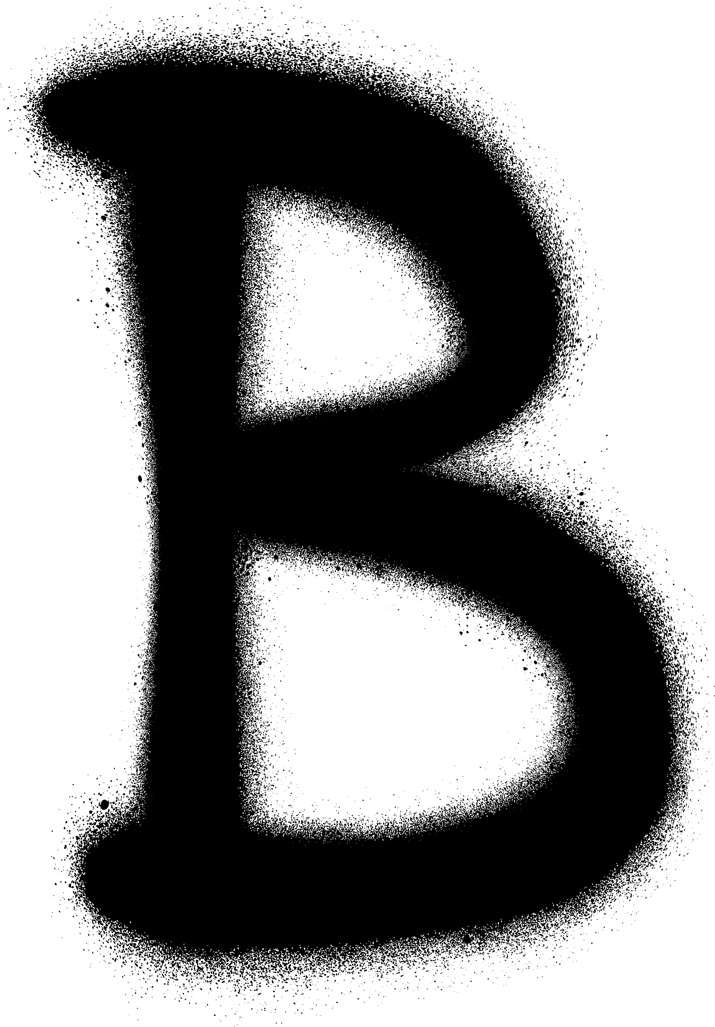 sprayed b font graffiti in black over white