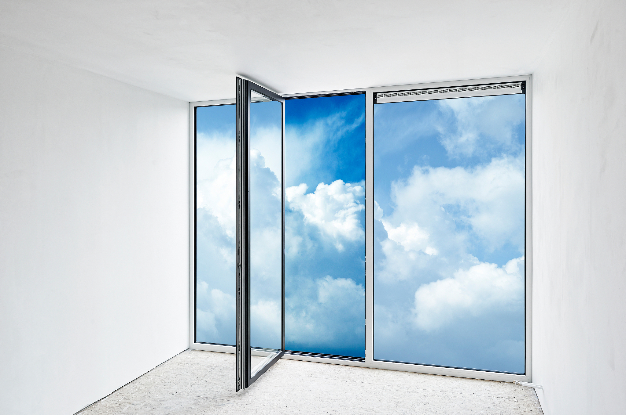 glass door and his ventilation system, before painting the wall.