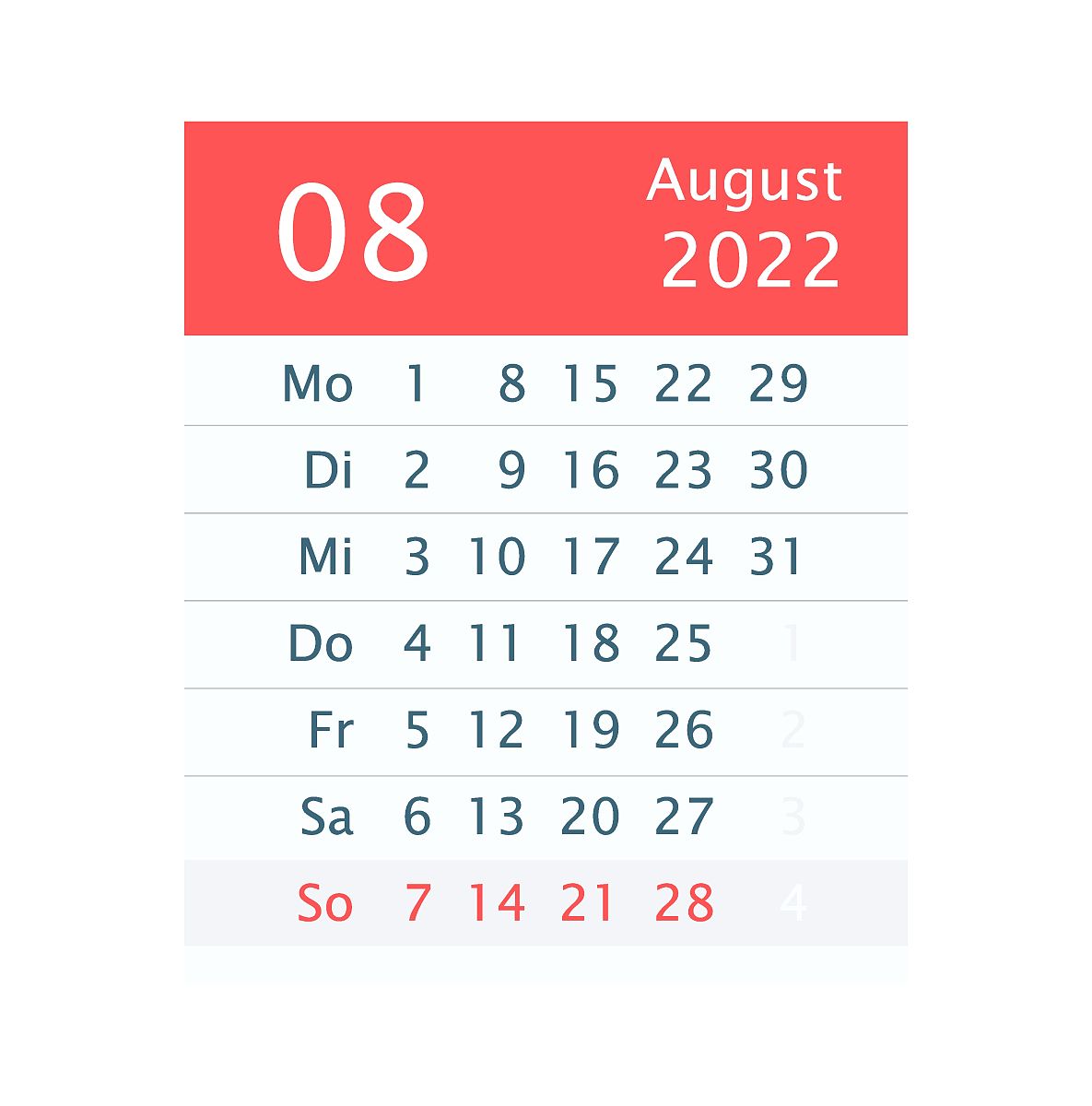 2022年8月日历.德国版本