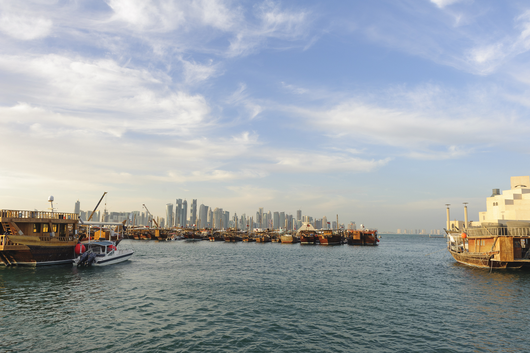 skyline of doha 2015, at sunset