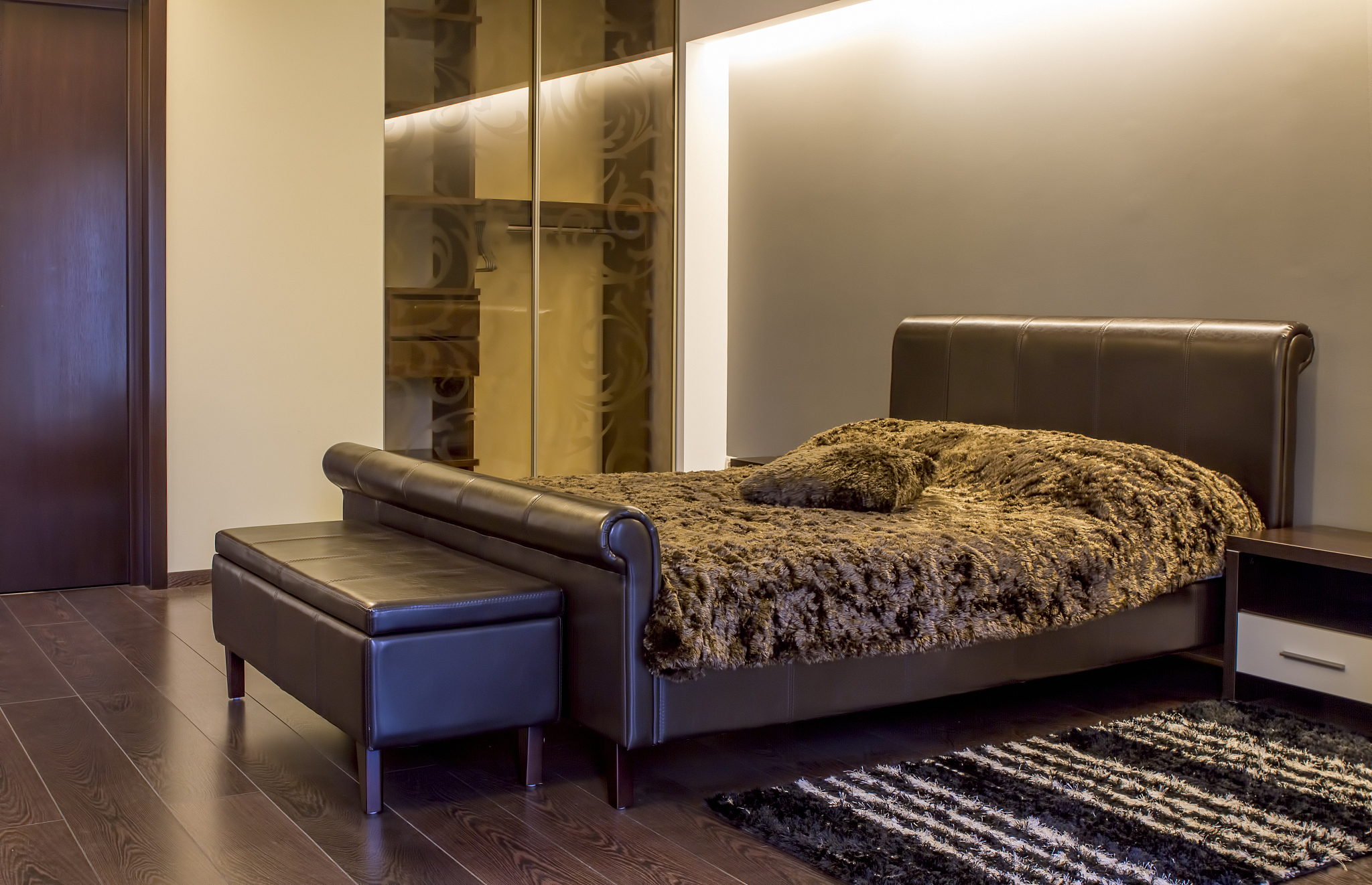 modern leather bedroom interior