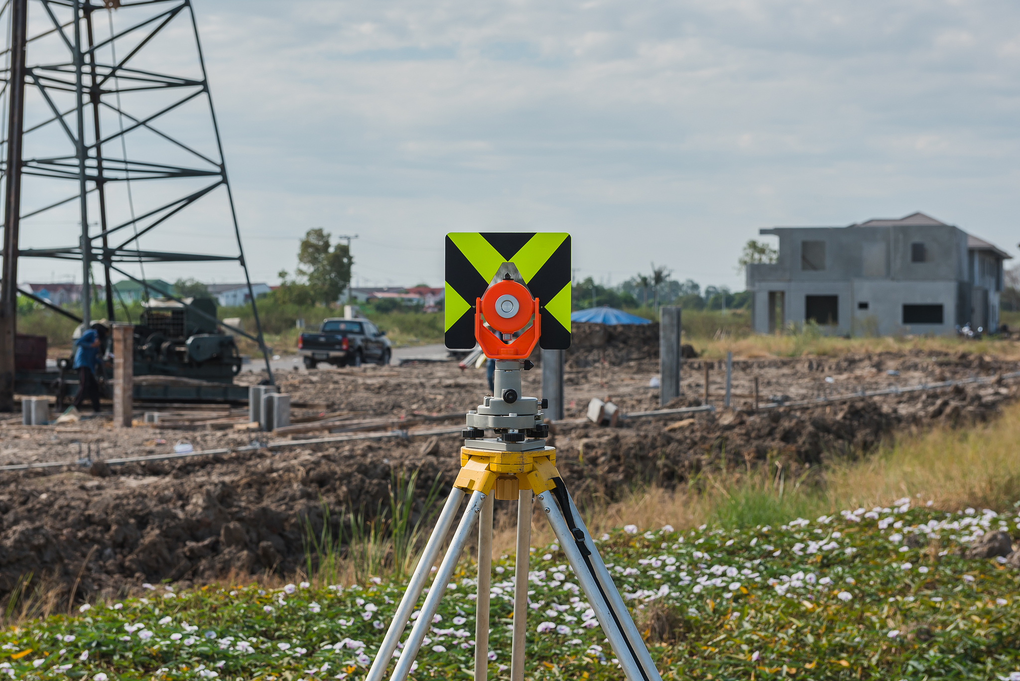 survey equipment tacheometer or theodolite outdoors at construct