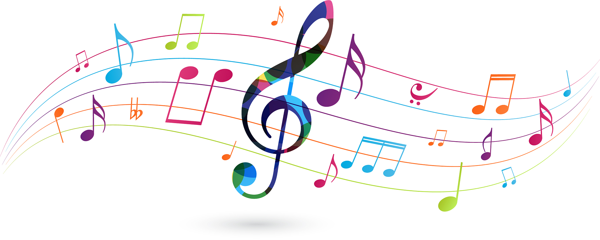 colorful music notes background isolated on white