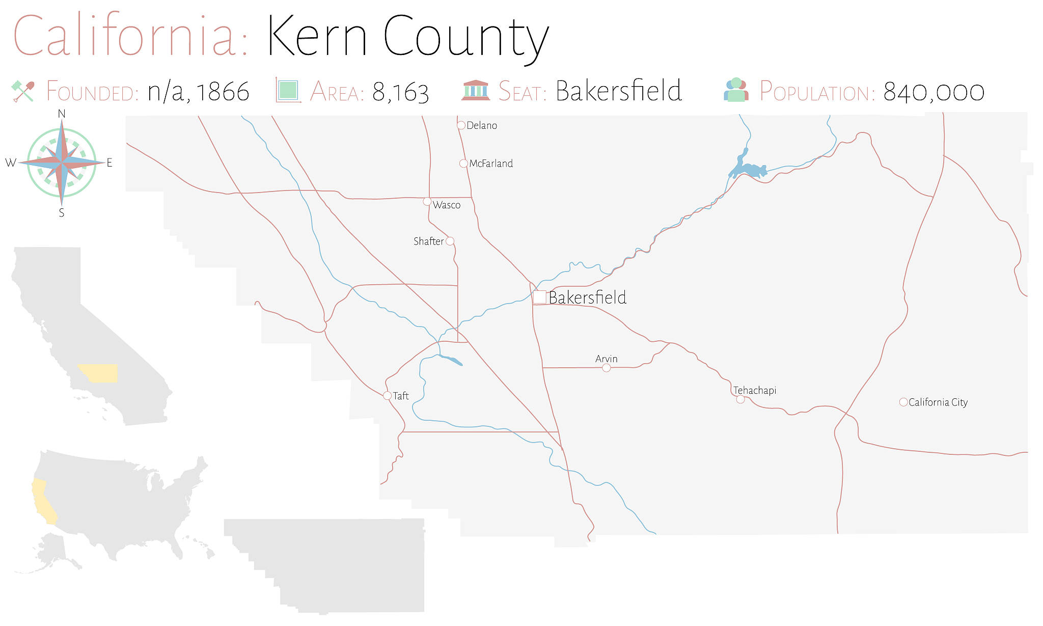 map of kern county in california