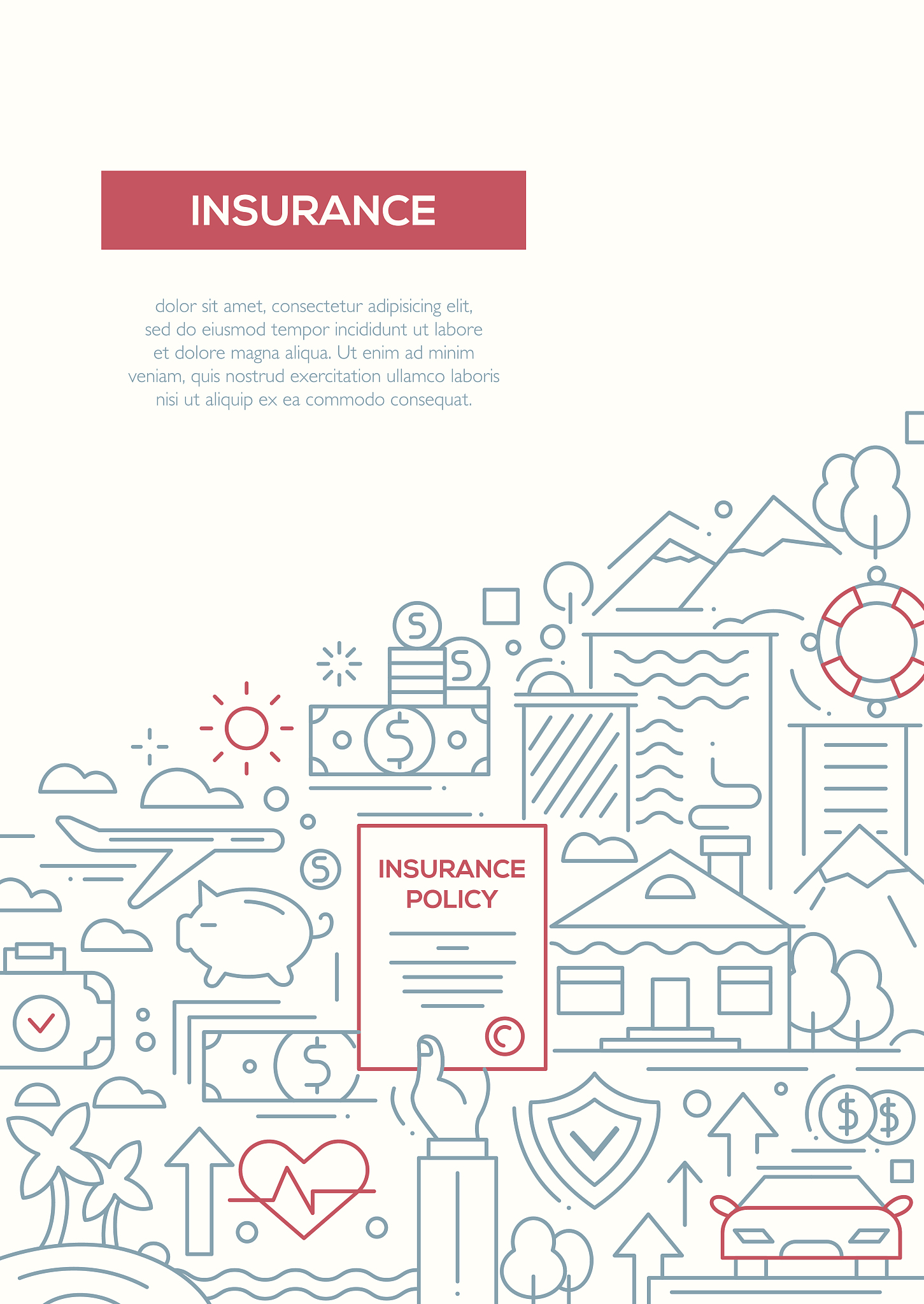 insurance - line design brochure poster template a4
