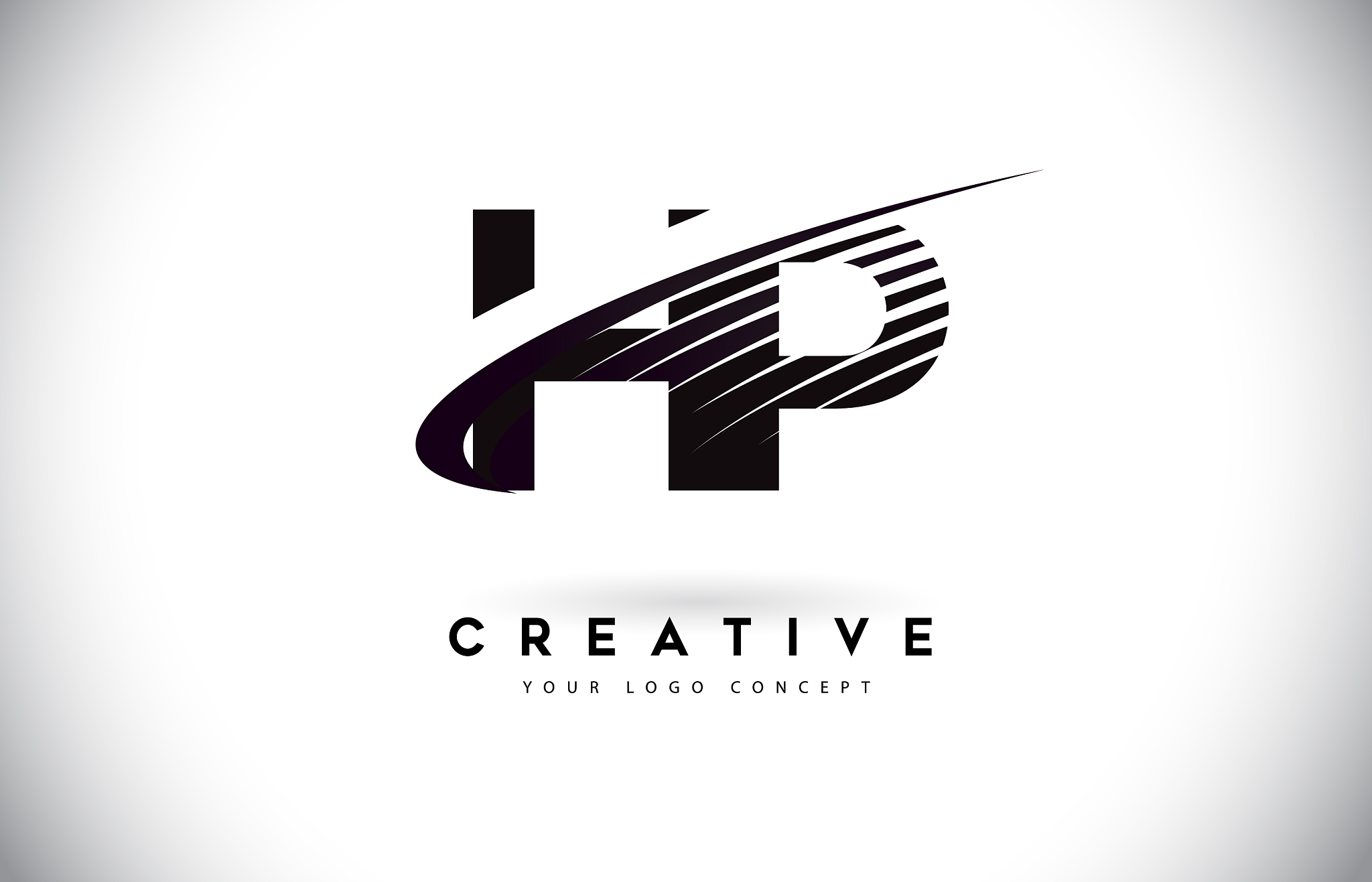 hp h p letter logo design with swoosh and black