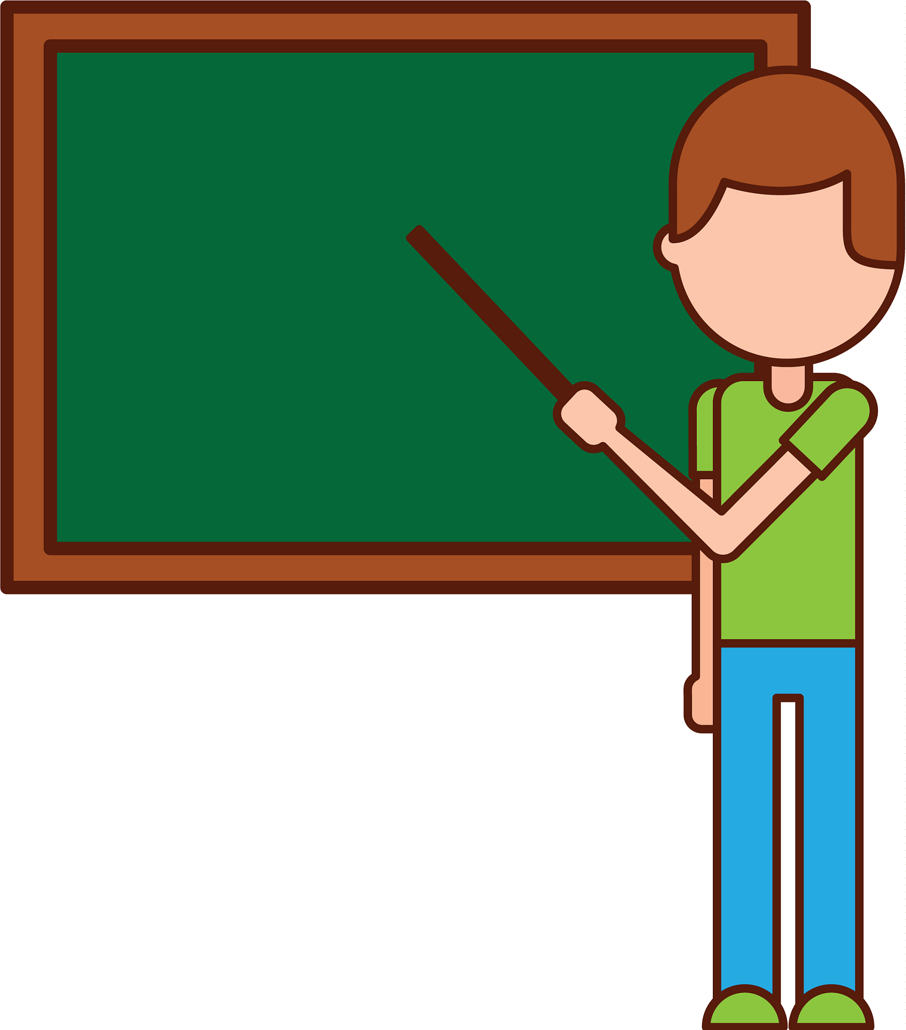 teacher with pointer showing on board on lesson at