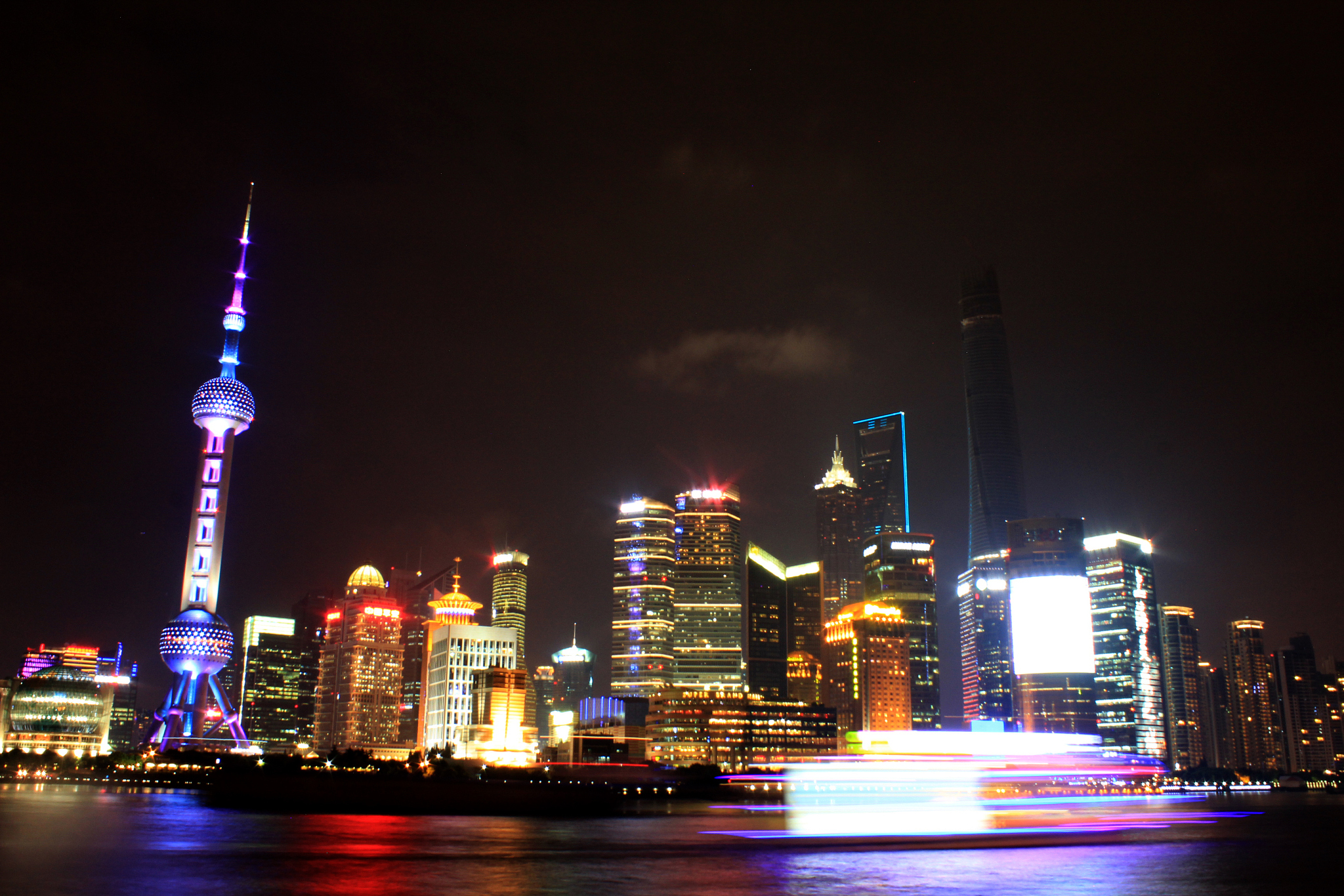 shanghai the bund at night with skyscrapers lighting