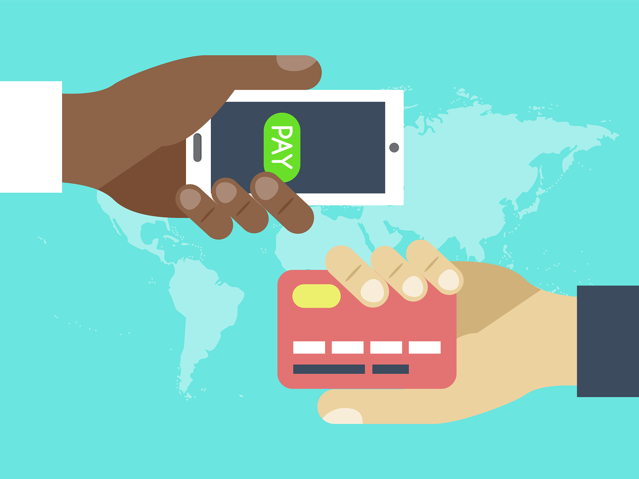 hands with credit card and contactless wireless
