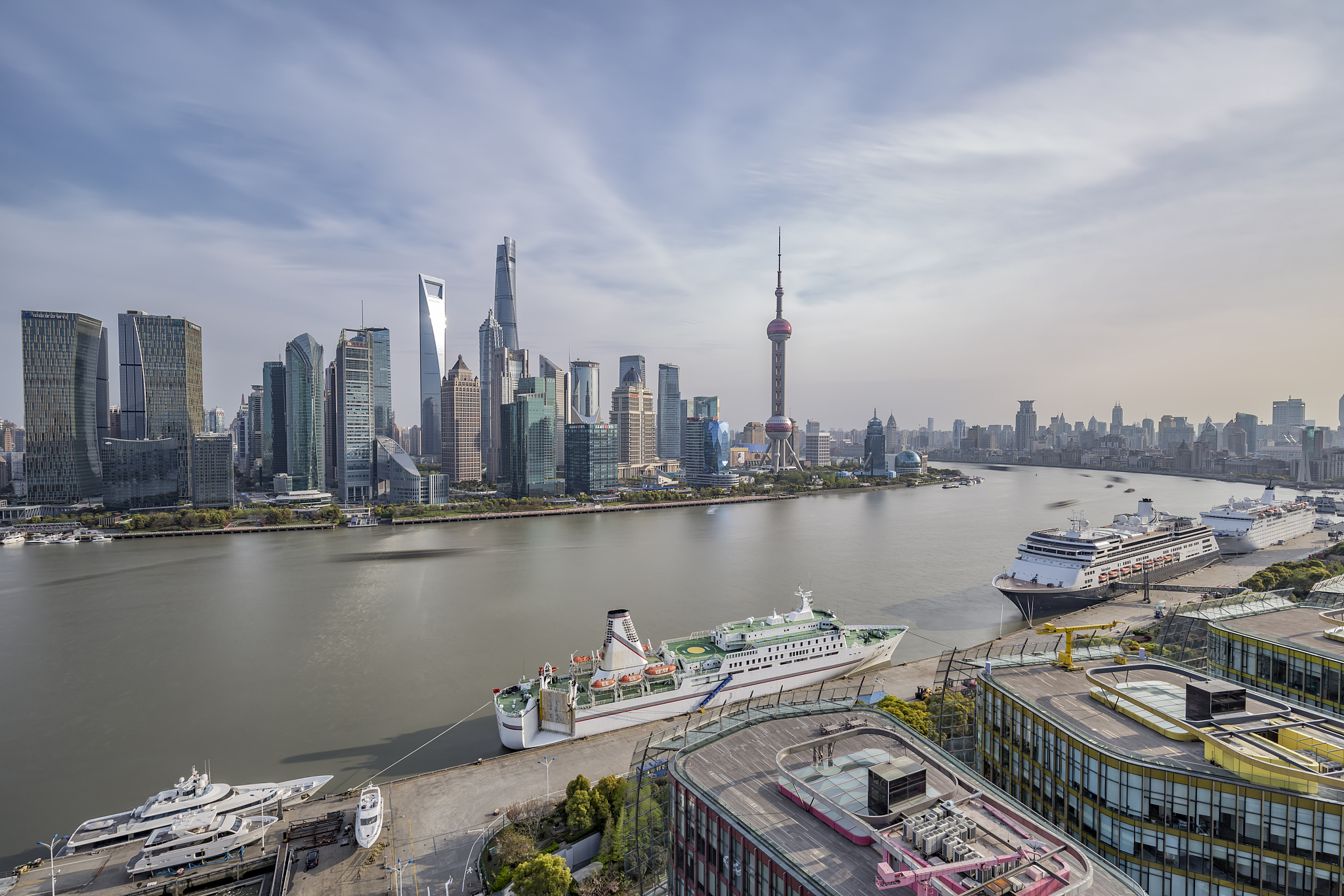 shanghai lujiazhui financial and trading center at dusk