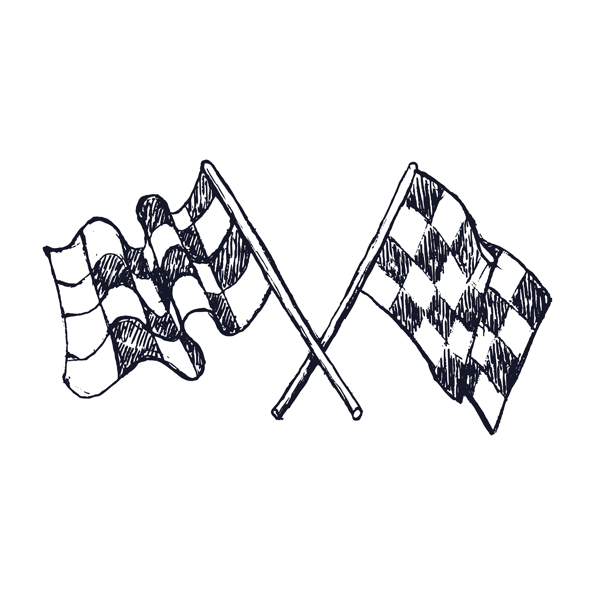 two checker race flags crossed doodle style