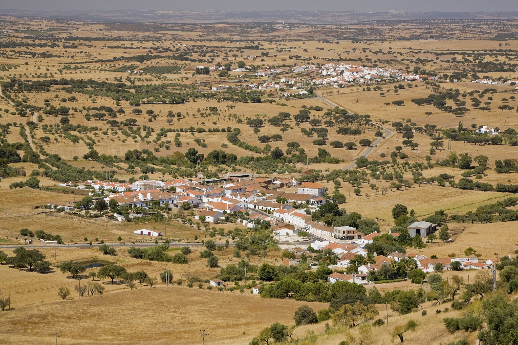 aerial view of villages in valley; monsaraz, portugal