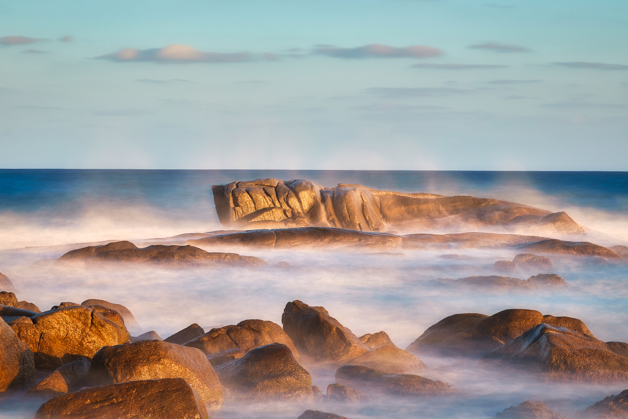 beautiful long exposure ocean landscape from a spanish costa bra