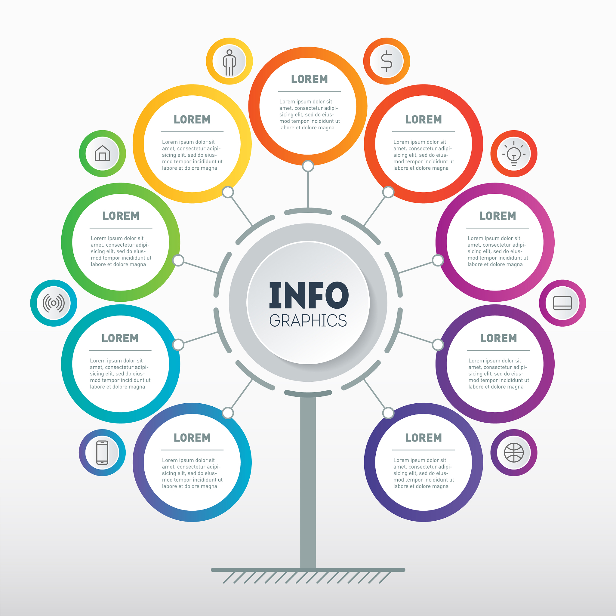 business presentation concept with 9 options and