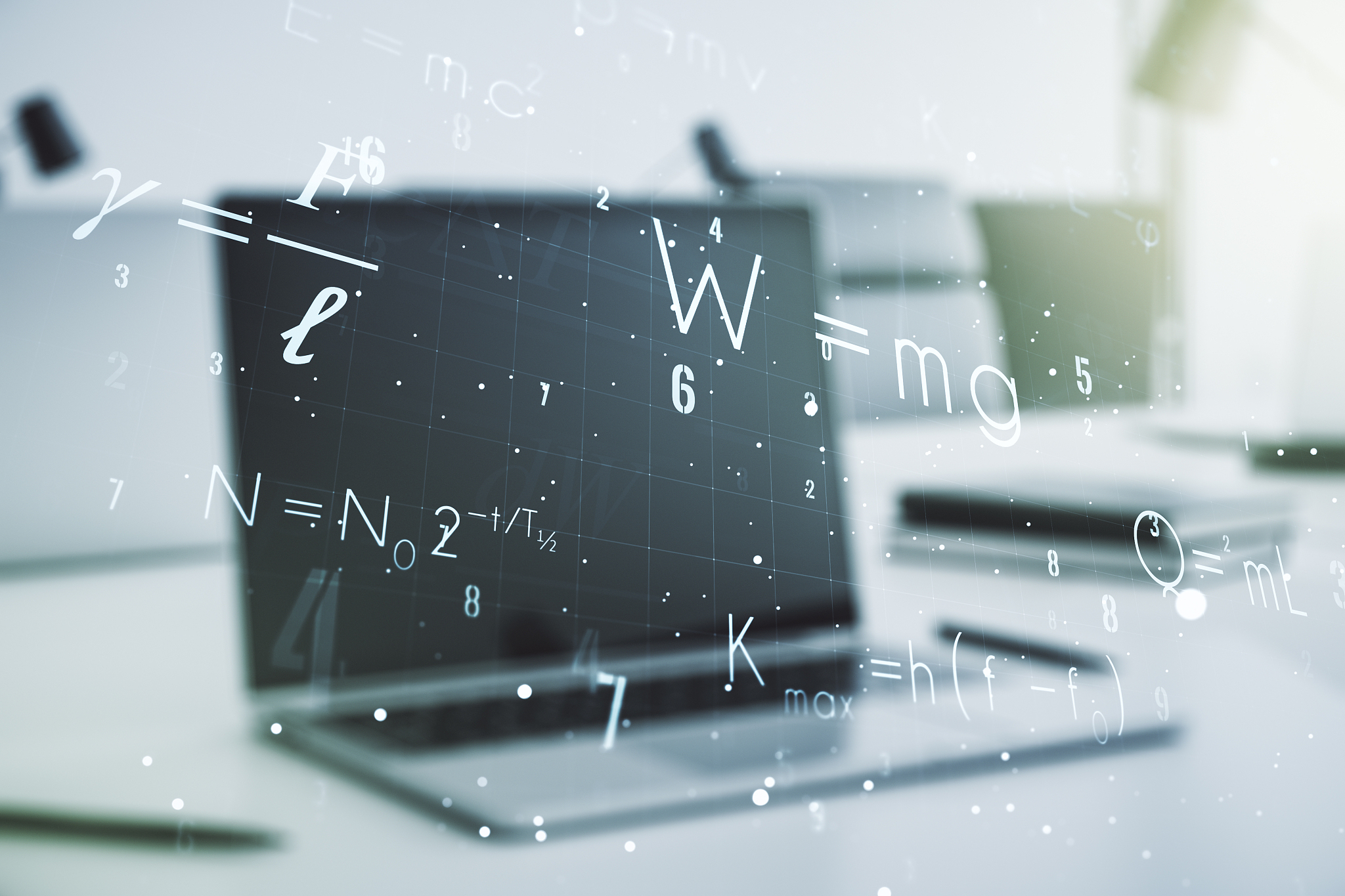 creative scientific formula illustration on modern computer back