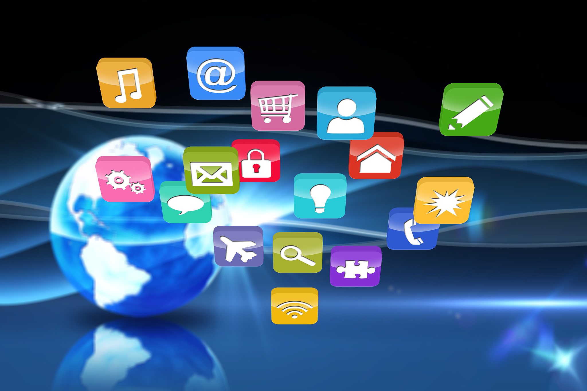 colourful computer applications against digital earth background