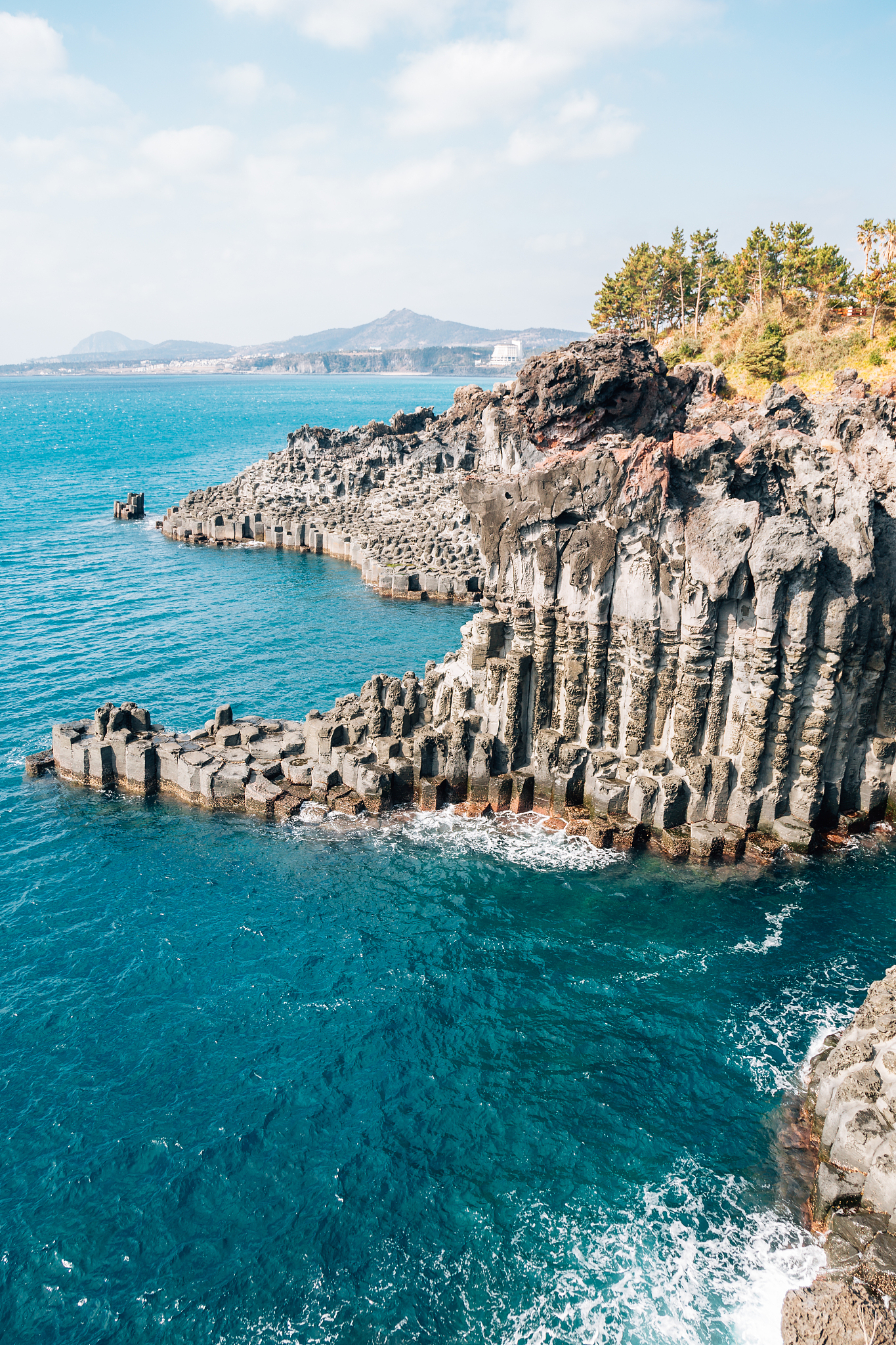 daepo jusangjeolli cliff columnar joints and sea in jeju island,