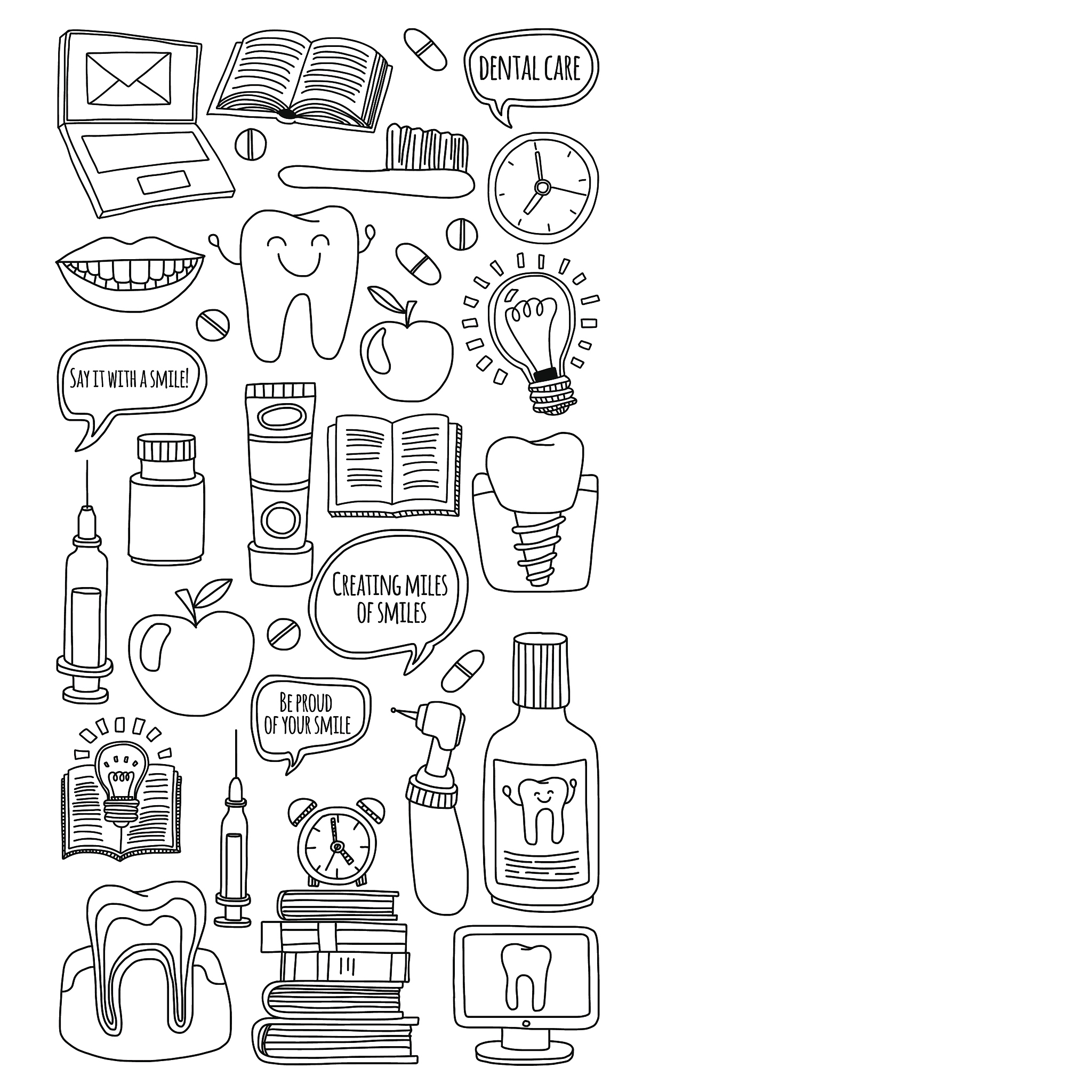dentistry vector doodle set of icons children dental care