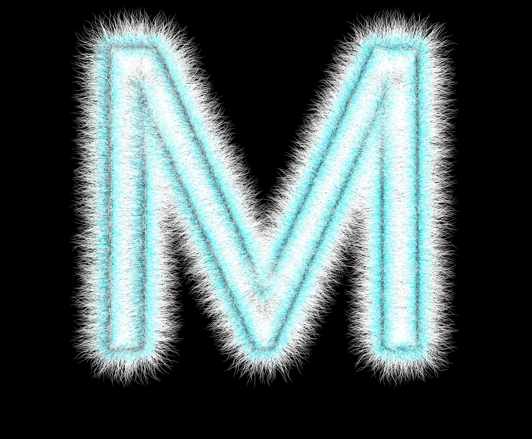 symbol 'm' from wool on a black background