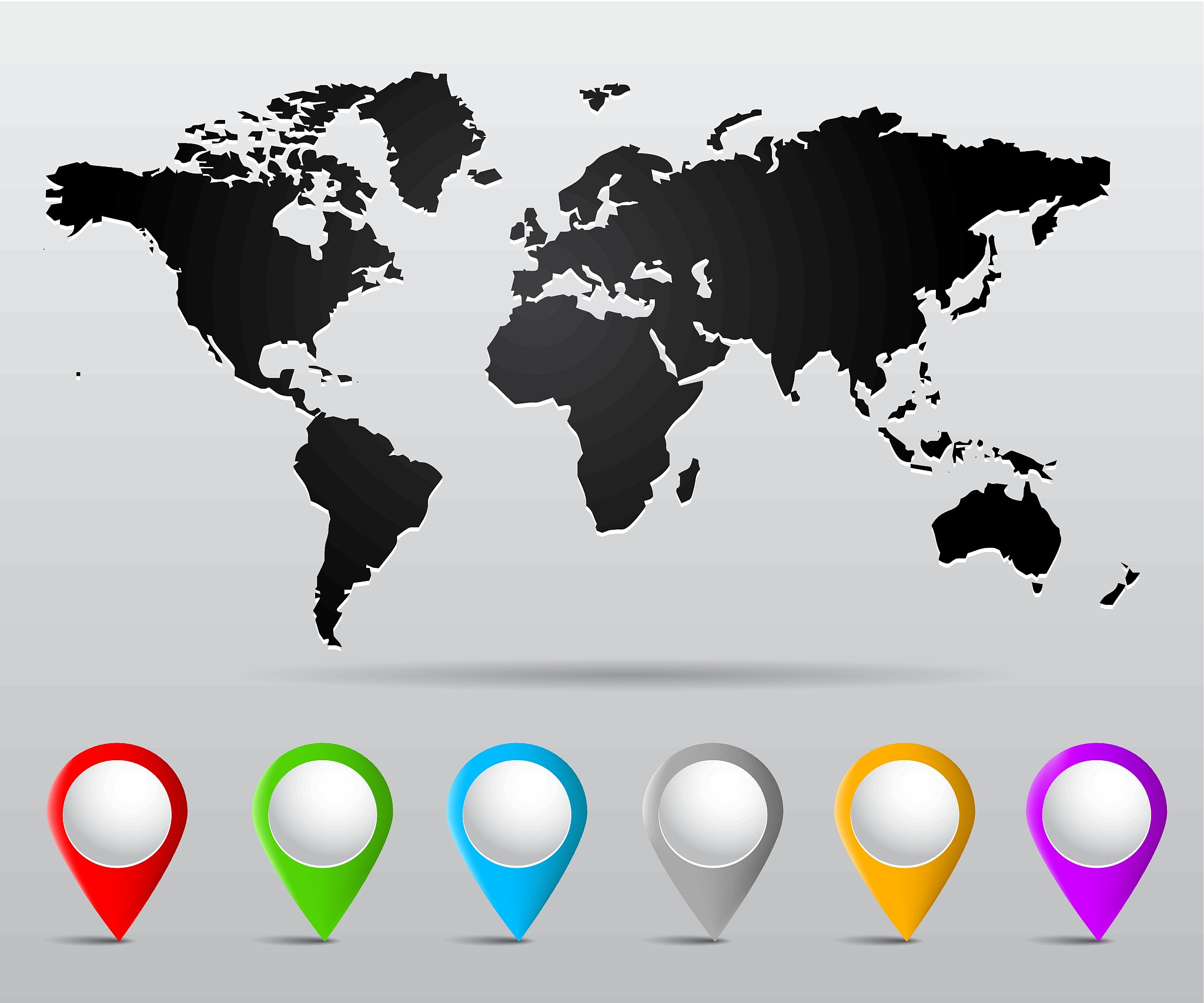 world map with pins
