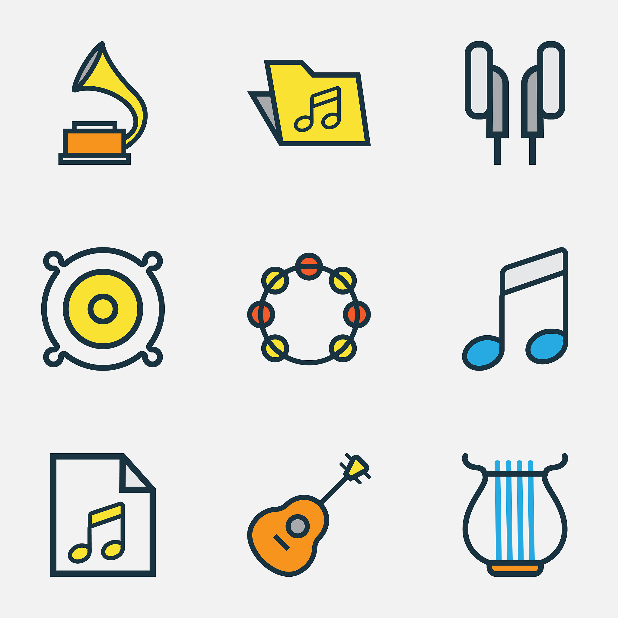audio colored outlines set collection of template