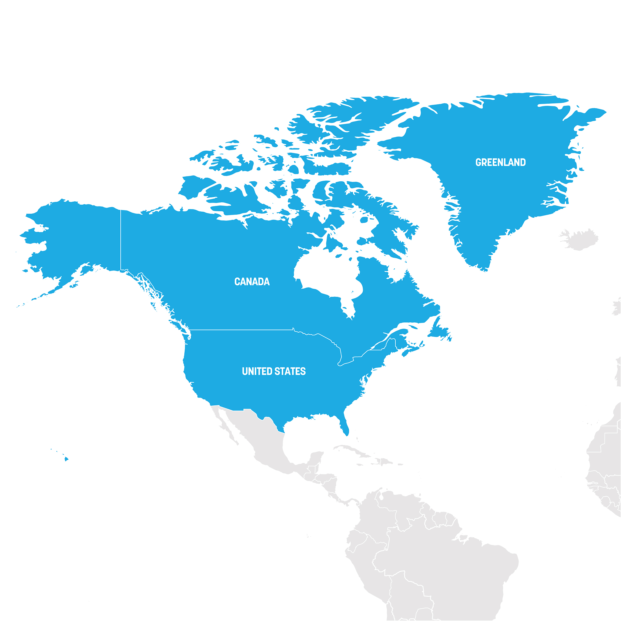 north america region map of countries in northern