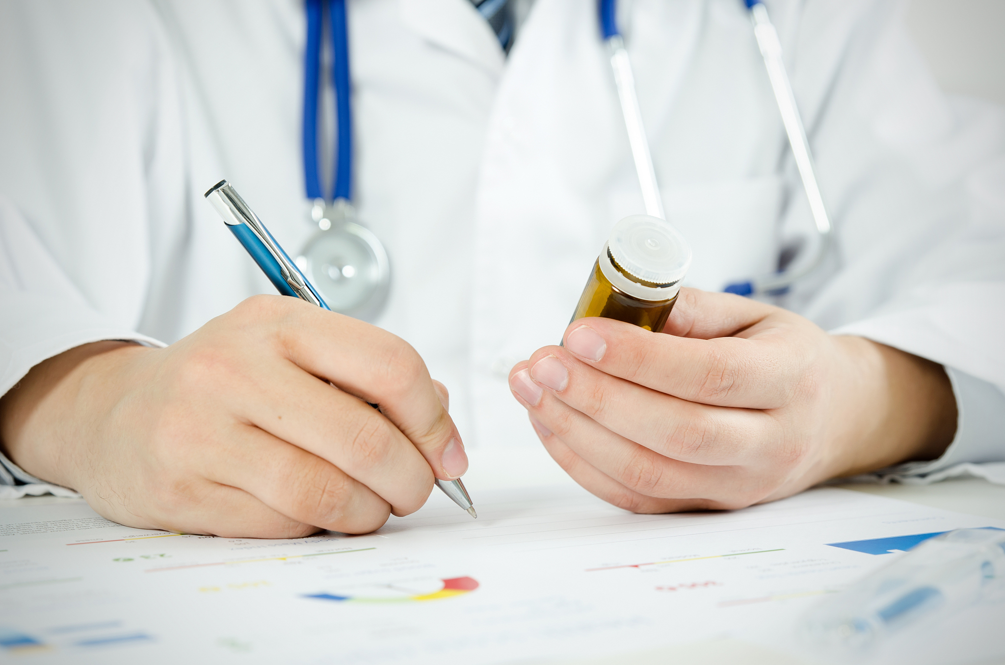 doctor working at his desk in the hospital.