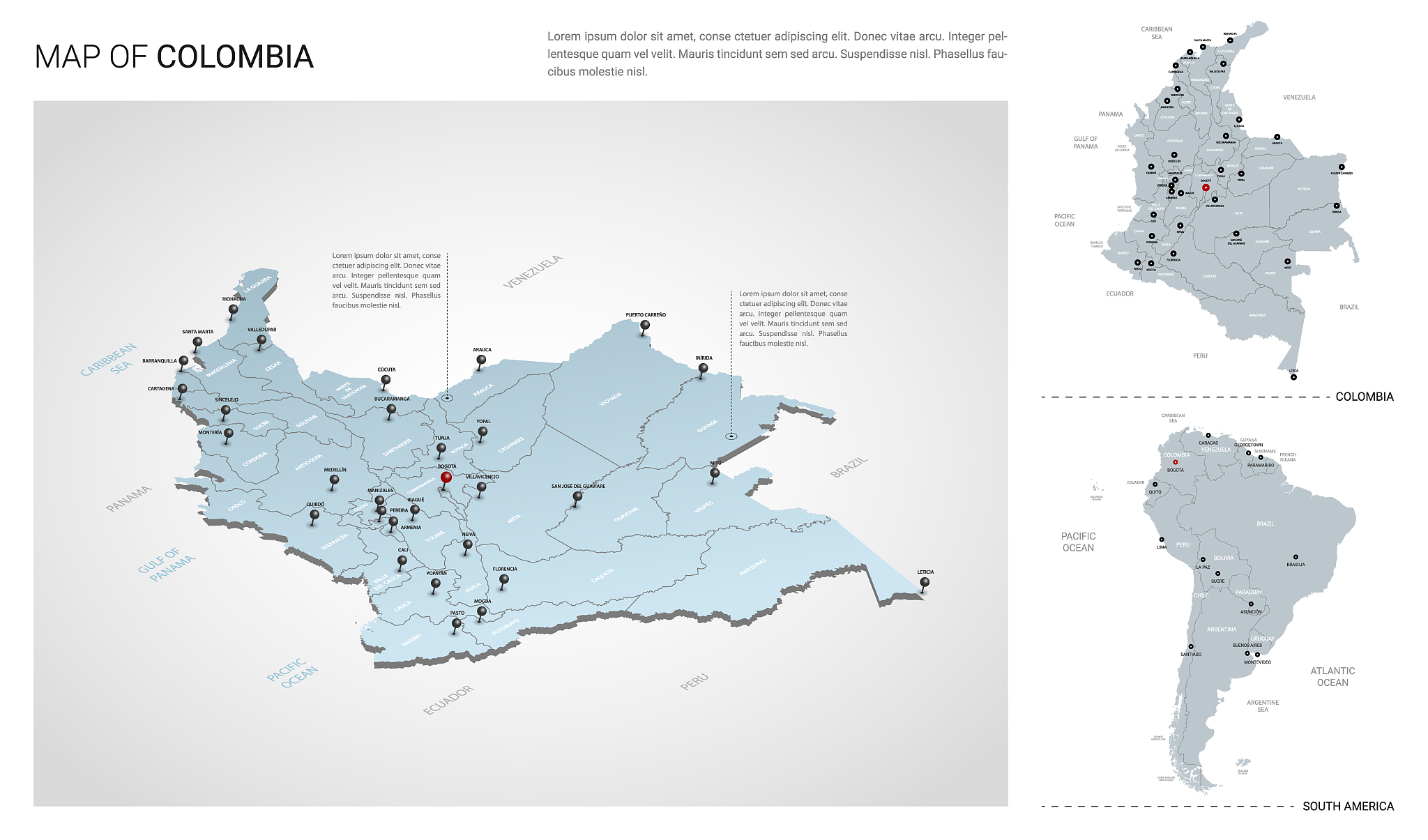 vector set of colombia country. isometric 3d map, colombia map, 