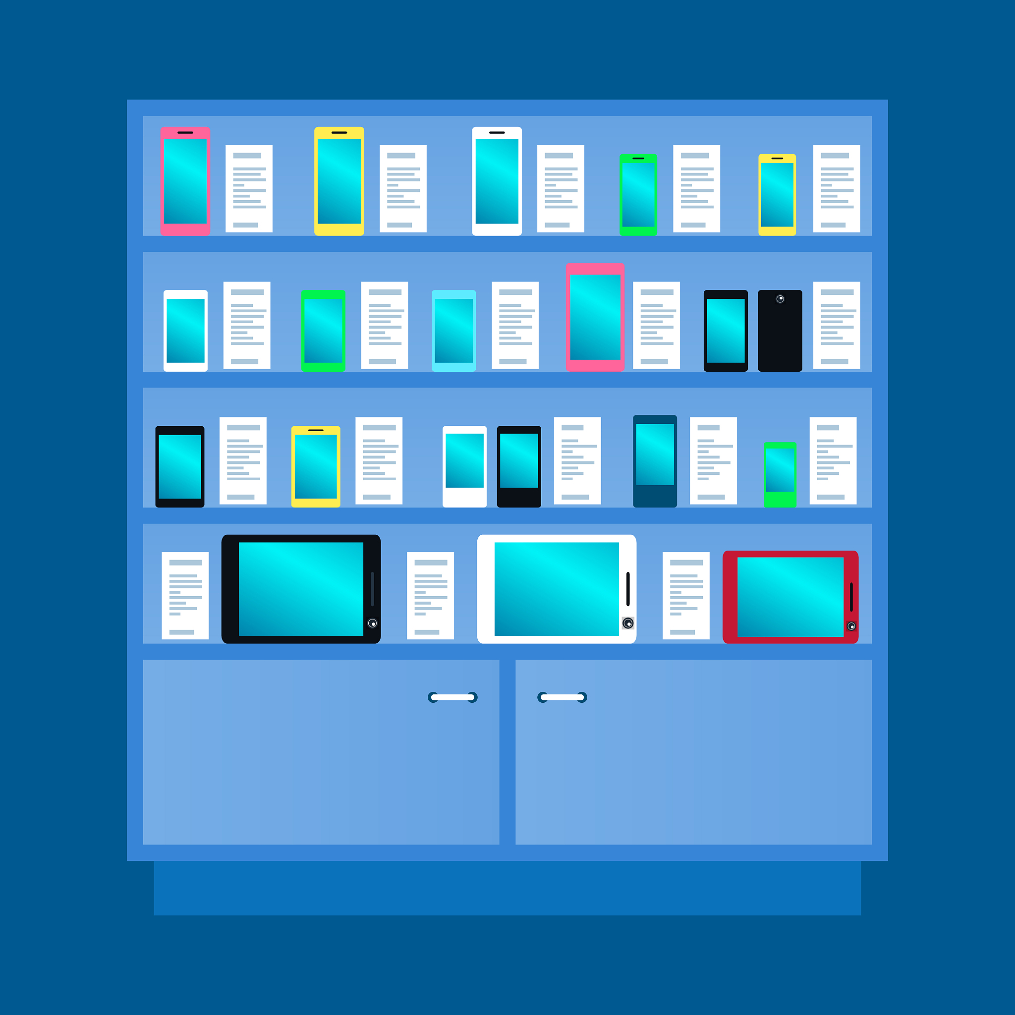 locker, rack with mobile phones, smartphones and tablets. vector