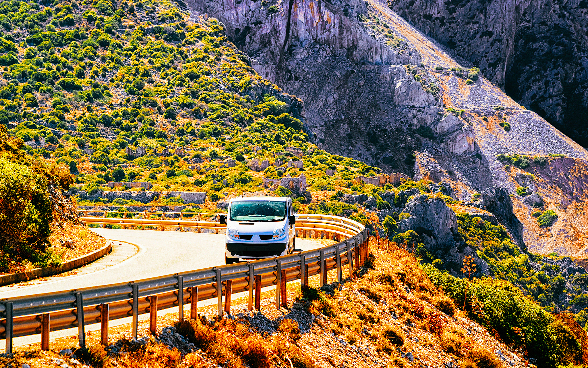 car in road at buggerru carbonia iglesias sardinia
